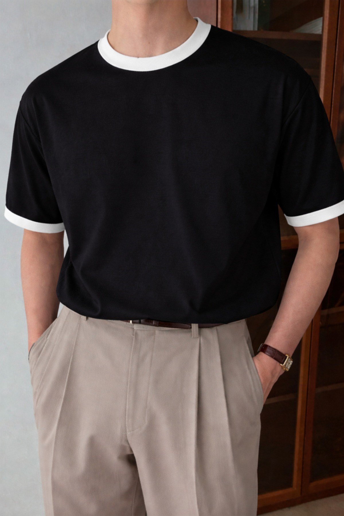 Tarz CoolT-shirtTS-BSC-CONTRAST-BY-SErkek Kontrast Yaka Basic Tişört – Modern ve Şık T-Shirt