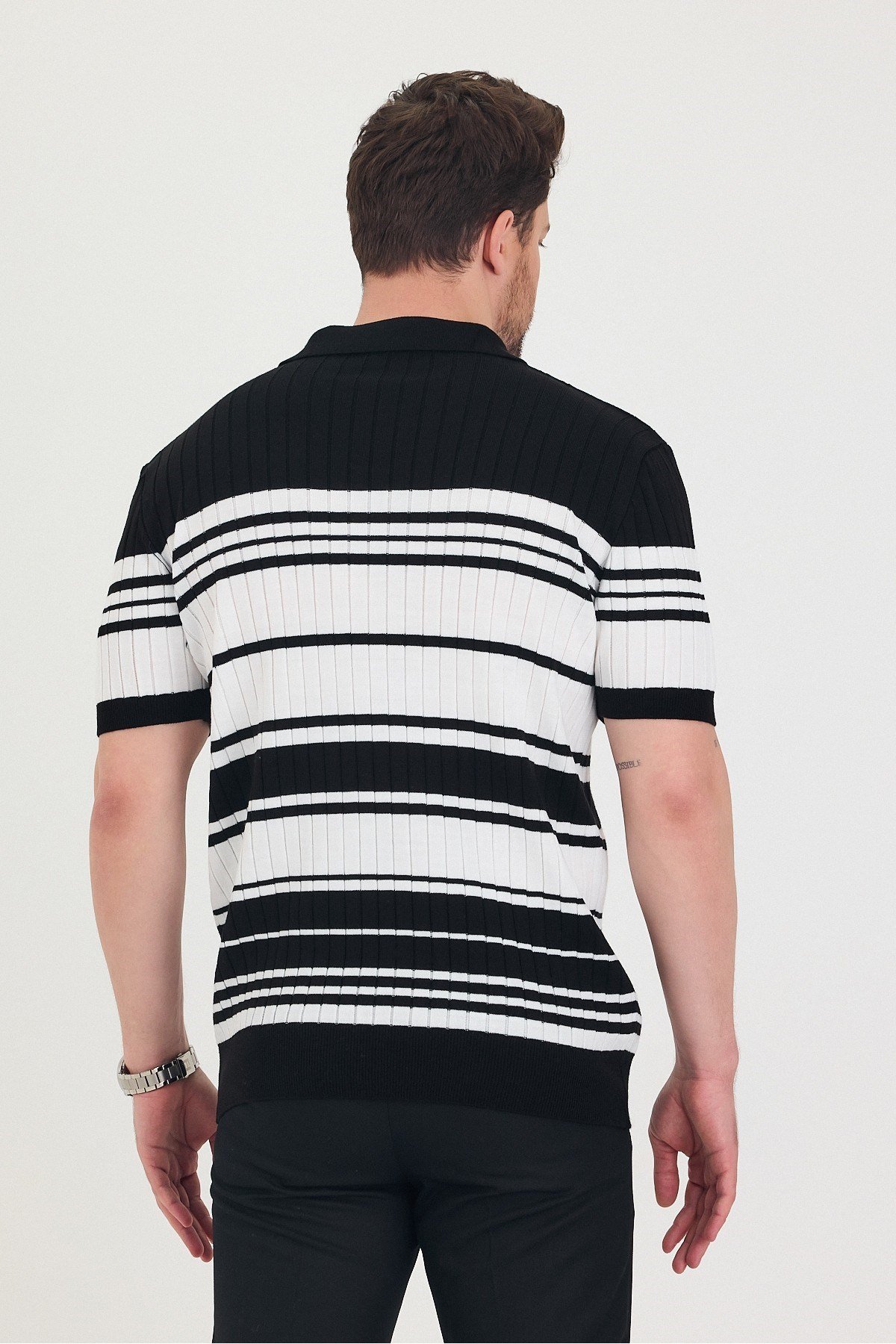 Tarz CoolT-shirtTSH-E-25SS-003-TRK-M4-R11Erkek Polo Çizgi Detaylı Triko T-shirt