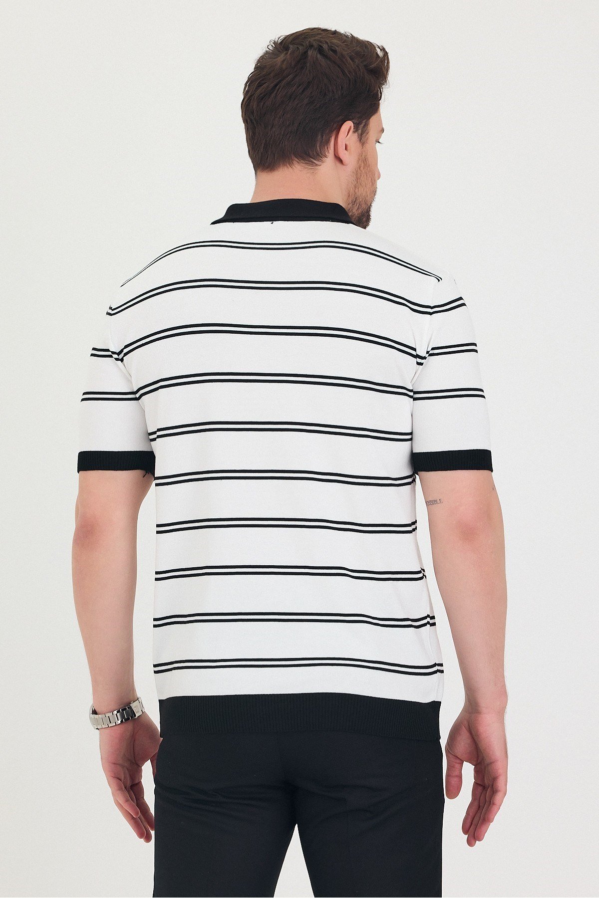 Tarz CoolT-shirtTSH-E-25SS-007-TRK-M1-R9Erkek Polo Yaka Çift Çizgi Detaylı Triko T-shirt