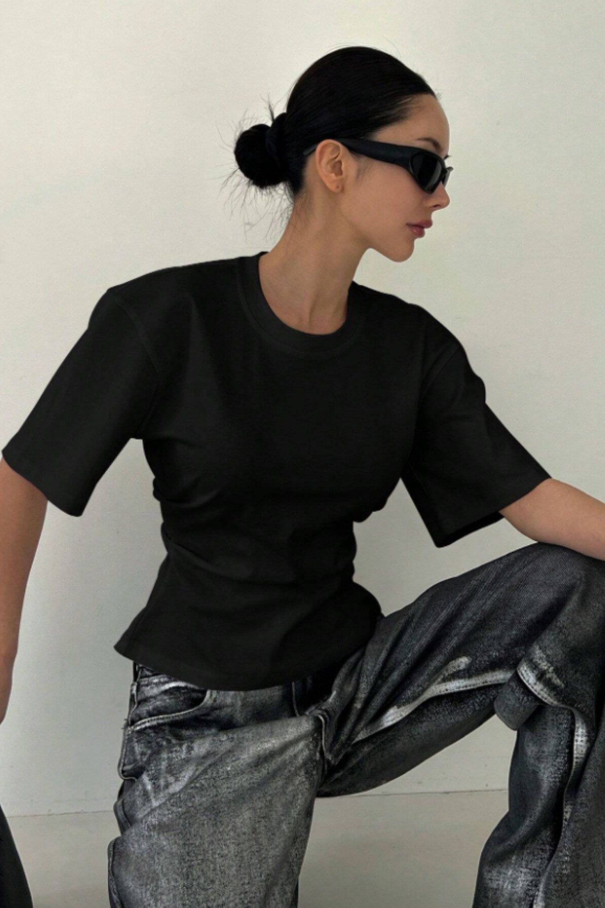 Tarz CoolT-shirtTSH26-1001SYHLKadın Kısa Kollu Sırt Dekolteli Slim Fit Bluz/T-Shirt