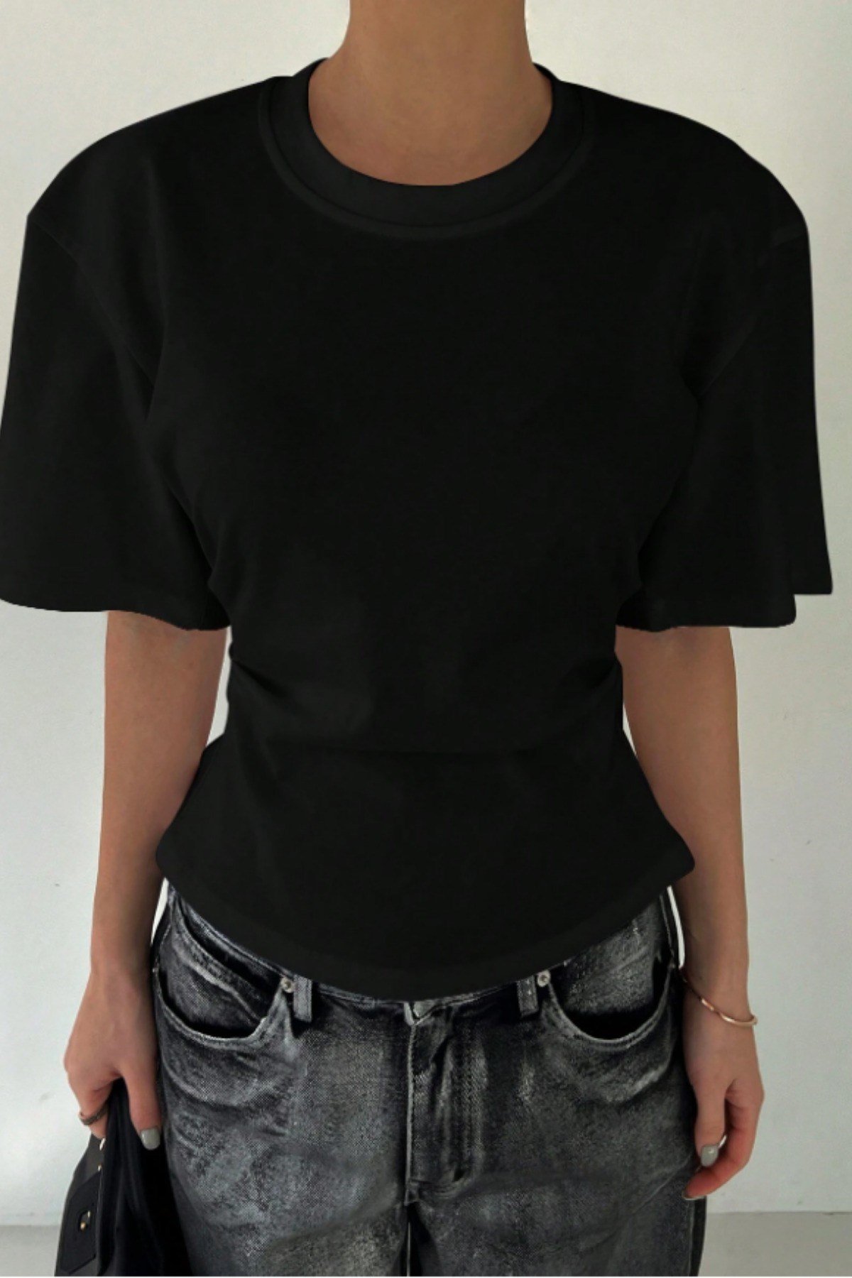 Tarz CoolT-shirtTSH26-1001SYHLKadın Kısa Kollu Sırt Dekolteli Slim Fit Bluz/T-Shirt