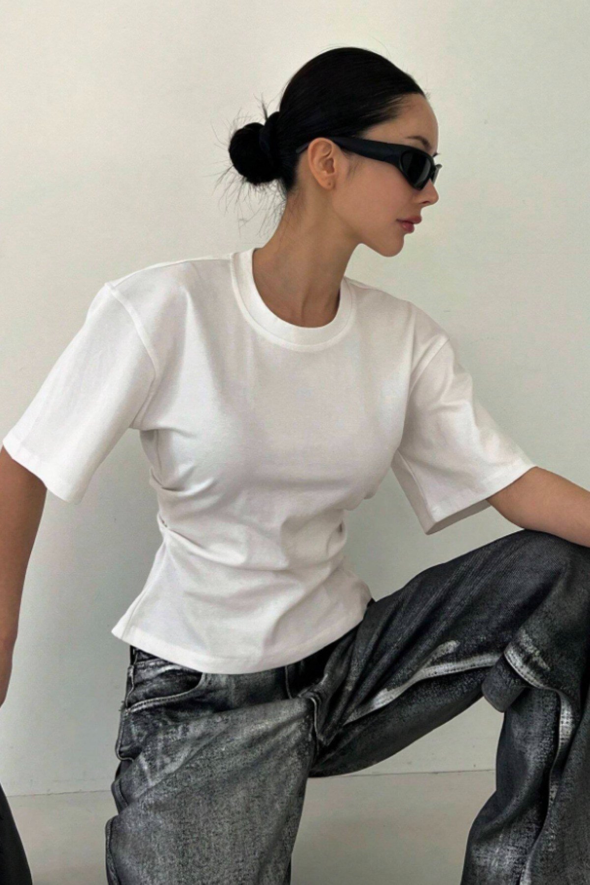 Tarz CoolT-shirtTSH26-1001SYHLKadın Kısa Kollu Sırt Dekolteli Slim Fit Bluz/T-Shirt