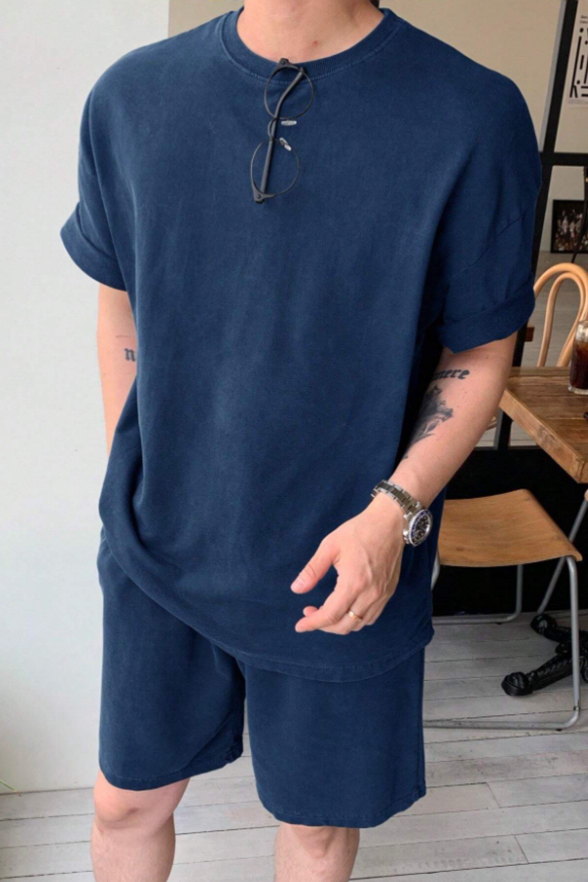 Tarz CoolT-shirtTSHRT-SRT-001-SY-XLErkek Oversize T-Shirt Şort Takım Rahat Yazlık Kombin