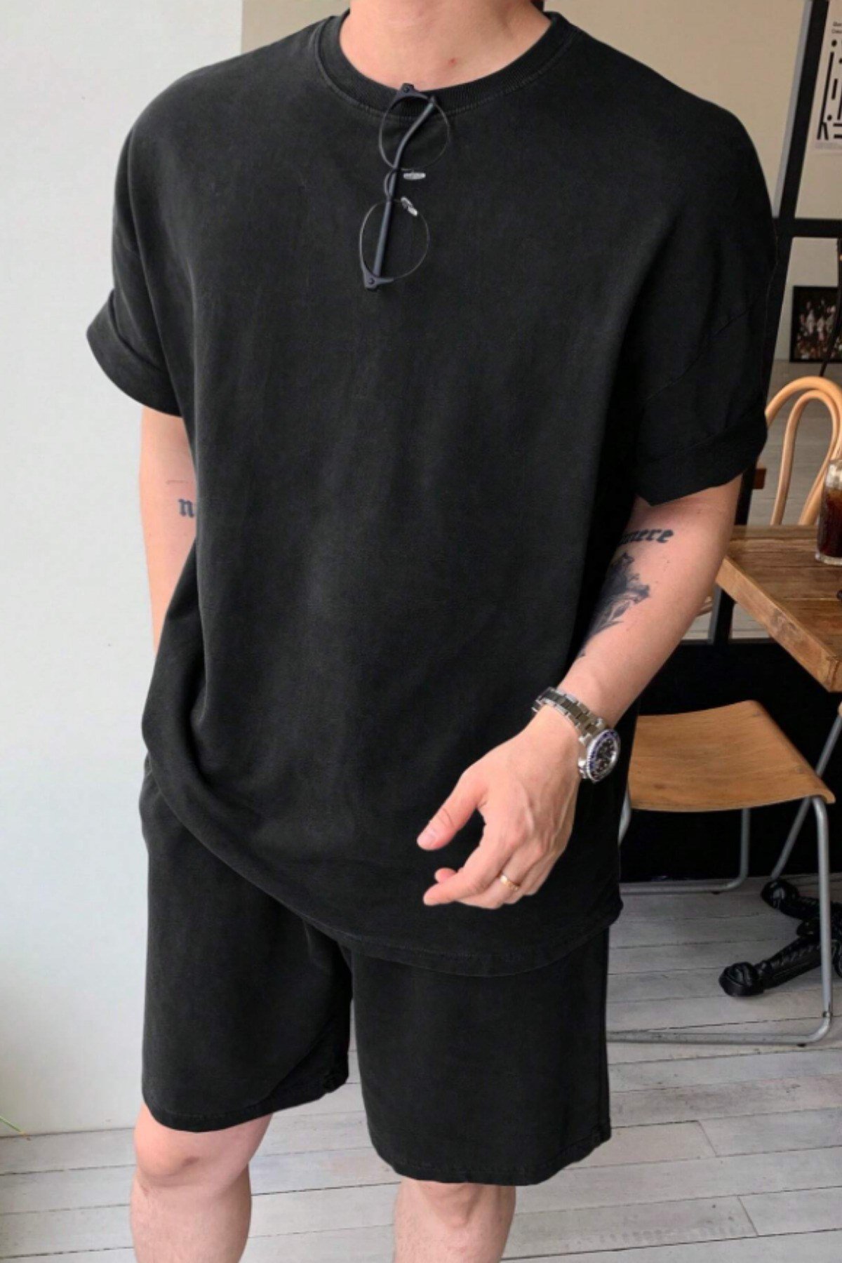 Tarz CoolT-shirtTSHRT-SRT-001-SY-XLErkek Oversize T-Shirt Şort Takım Rahat Yazlık Kombin