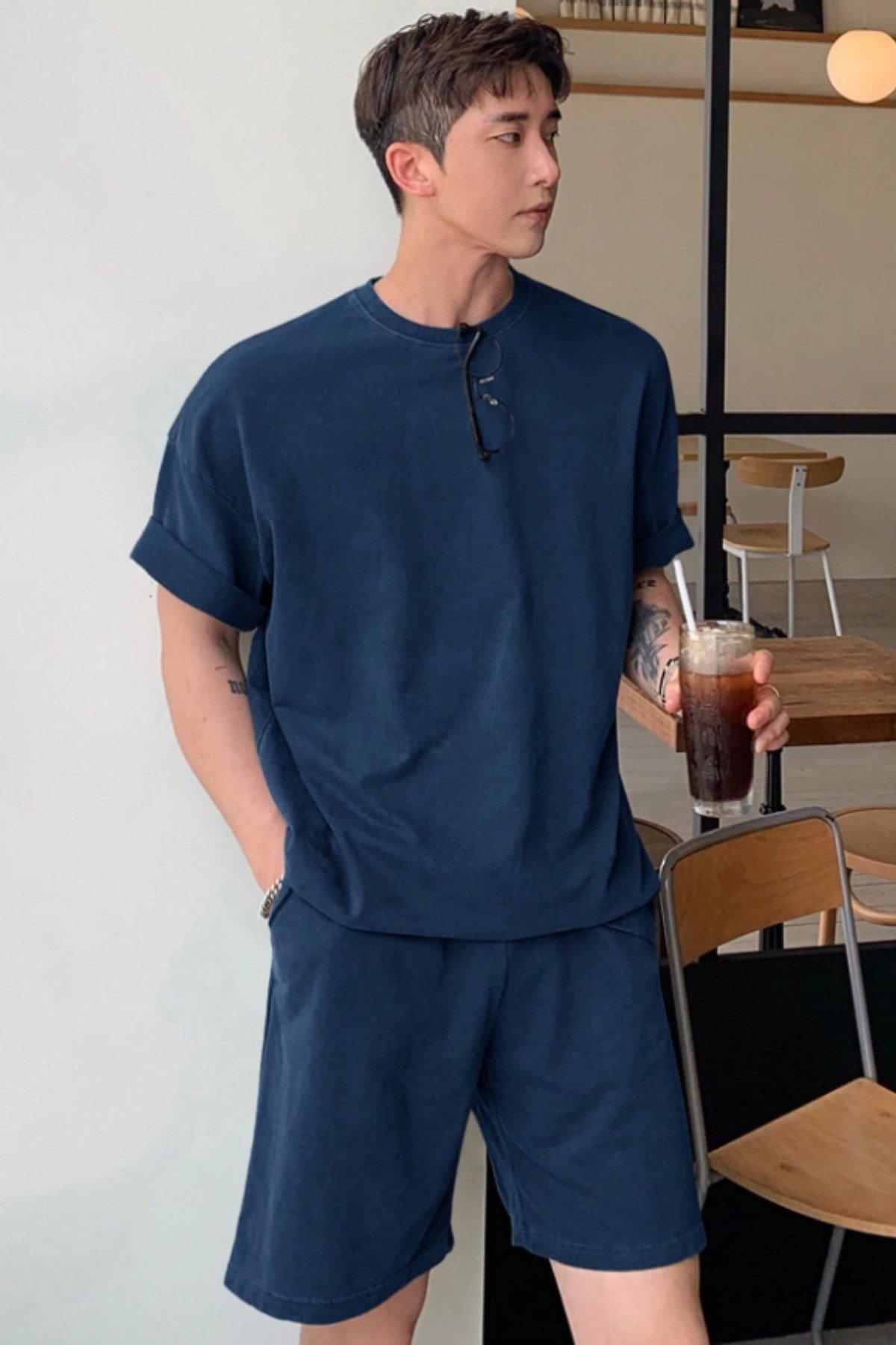 Tarz CoolT-shirtTSHRT-SRT-001-SY-XLErkek Oversize T-Shirt Şort Takım Rahat Yazlık Kombin