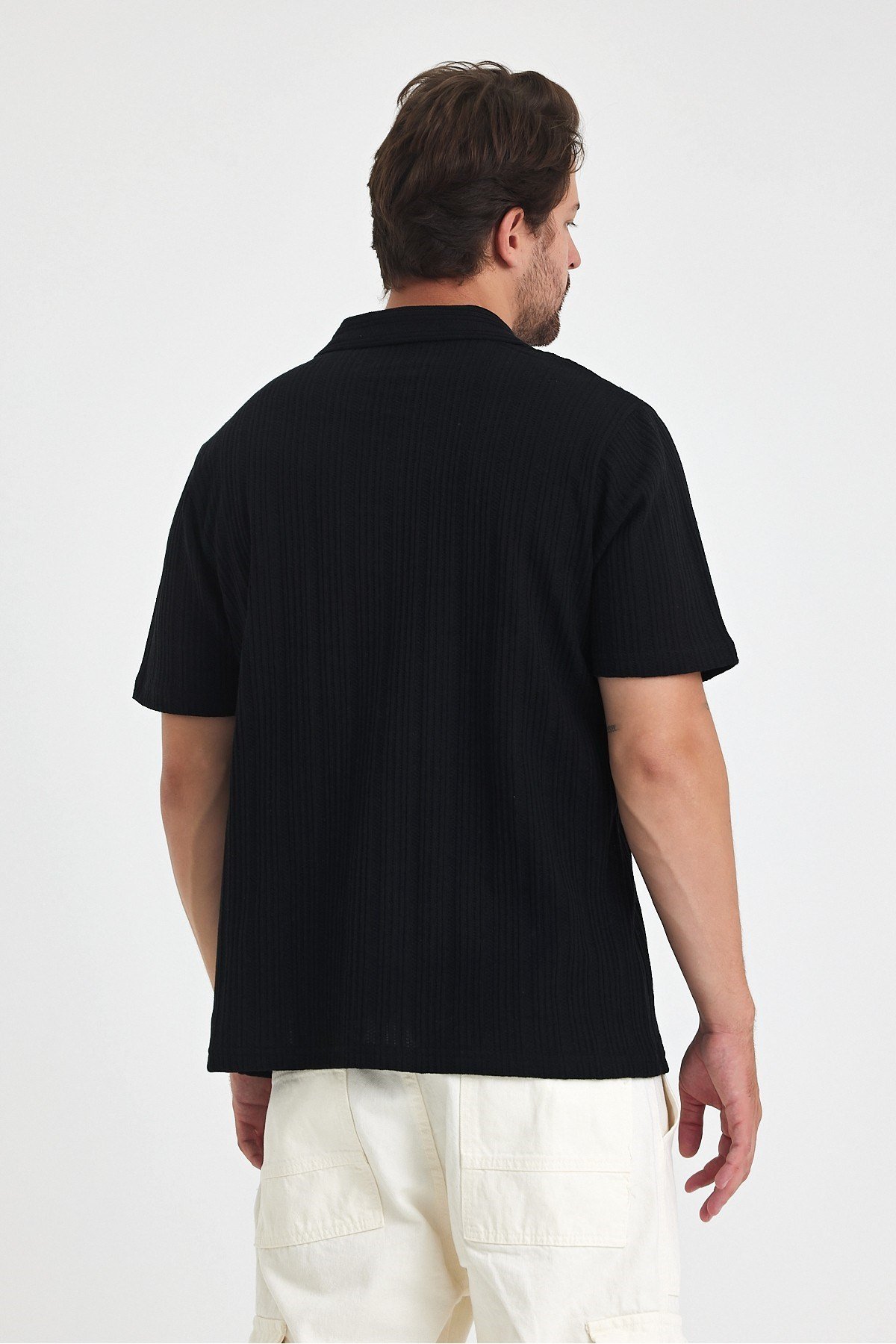 Tarz CoolT-shirtTST1440R02-3Erkek Jakarlı Baklava Desenli %100 Pamuk Polo yaka T-Shirt