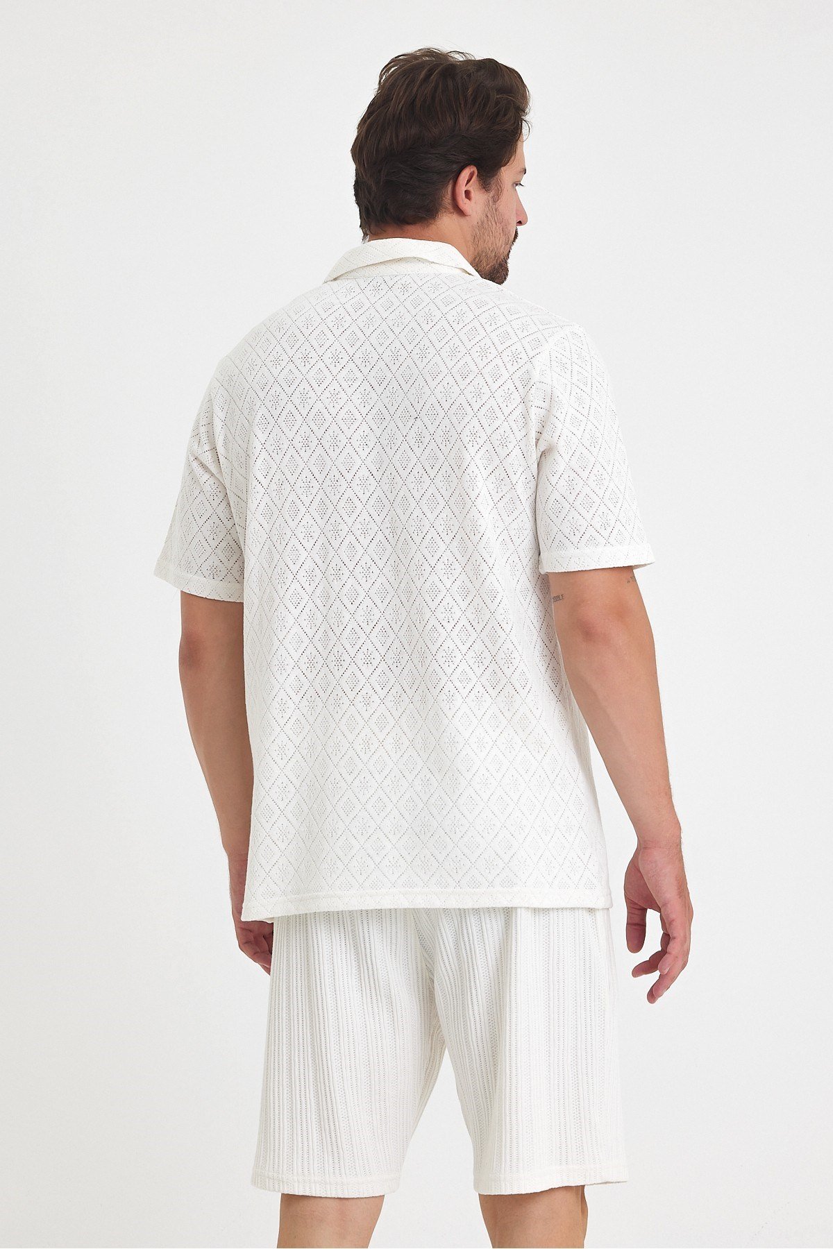 Tarz CoolT-shirtTST1440R02-3Erkek Jakarlı Baklava Desenli %100 Pamuk Polo yaka T-Shirt