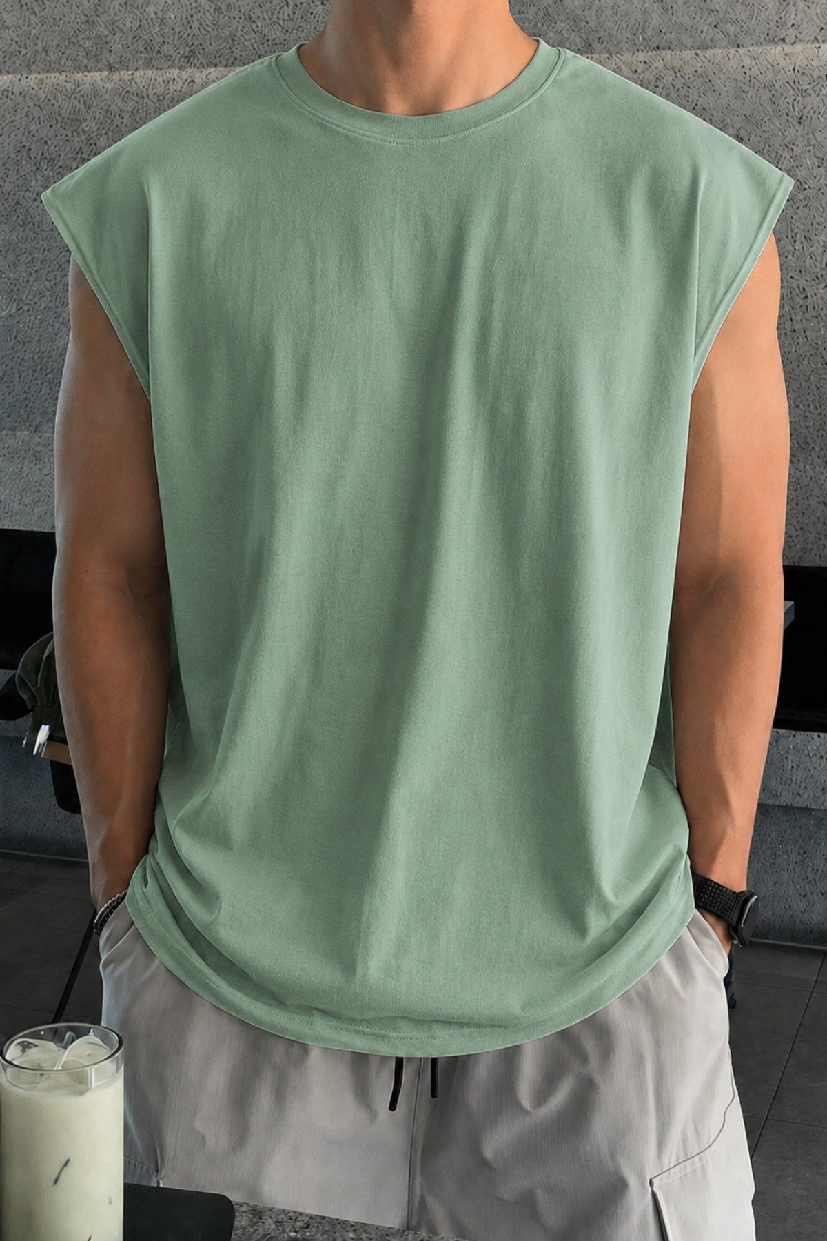 Tarz CoolT-shirtTZC-KLS-001-Siyah-XLErkek Oversize Kolsuz Tişört %100 Pamuk Süprem Basic Bisiklet Yaka