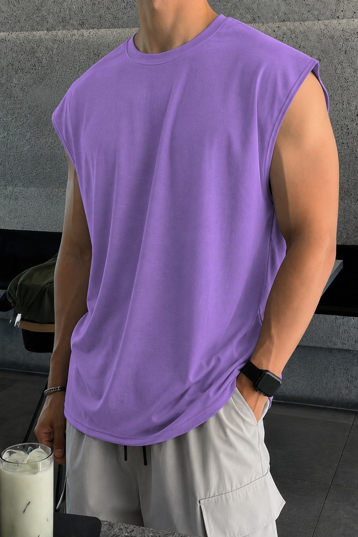 Tarz CoolT-shirtTZC-KLS-001-Siyah-XLErkek Oversize Kolsuz Tişört %100 Pamuk Süprem Basic Bisiklet Yaka