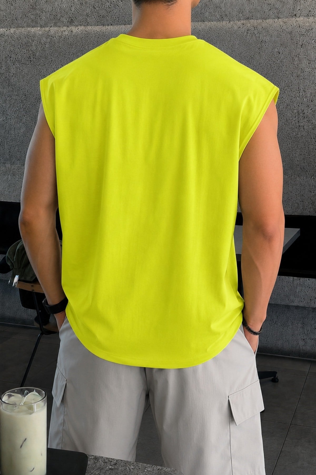 Tarz CoolT-shirtTZC-KLS-001-Siyah-XLErkek Oversize Kolsuz Tişört %100 Pamuk Süprem Basic Bisiklet Yaka