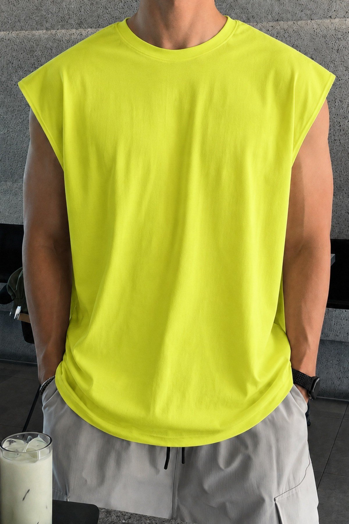 Tarz CoolT-shirtTZC-KLS-001-Siyah-XLErkek Oversize Kolsuz Tişört %100 Pamuk Süprem Basic Bisiklet Yaka