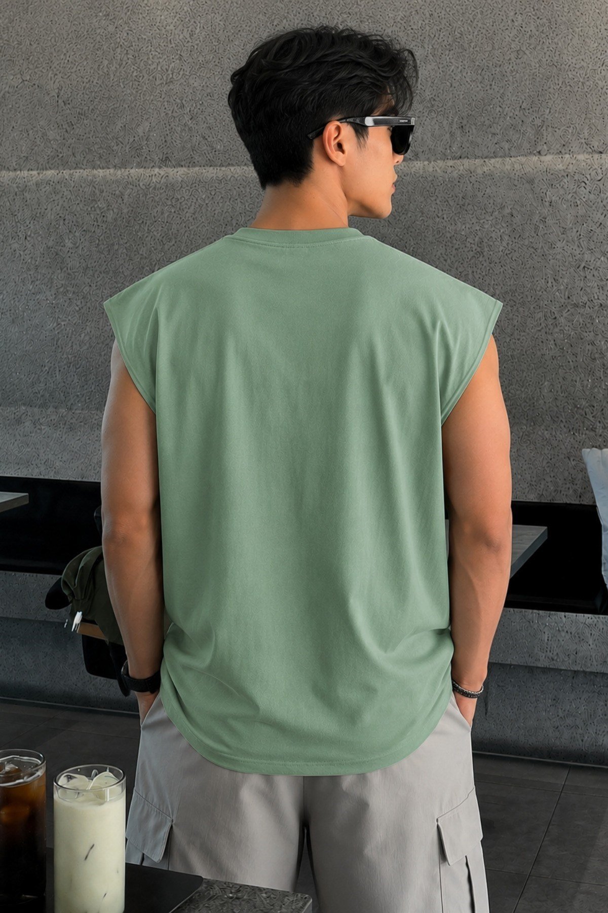 Tarz CoolT-shirtTZC-KLS-001-Siyah-XLErkek Oversize Kolsuz Tişört %100 Pamuk Süprem Basic Bisiklet Yaka