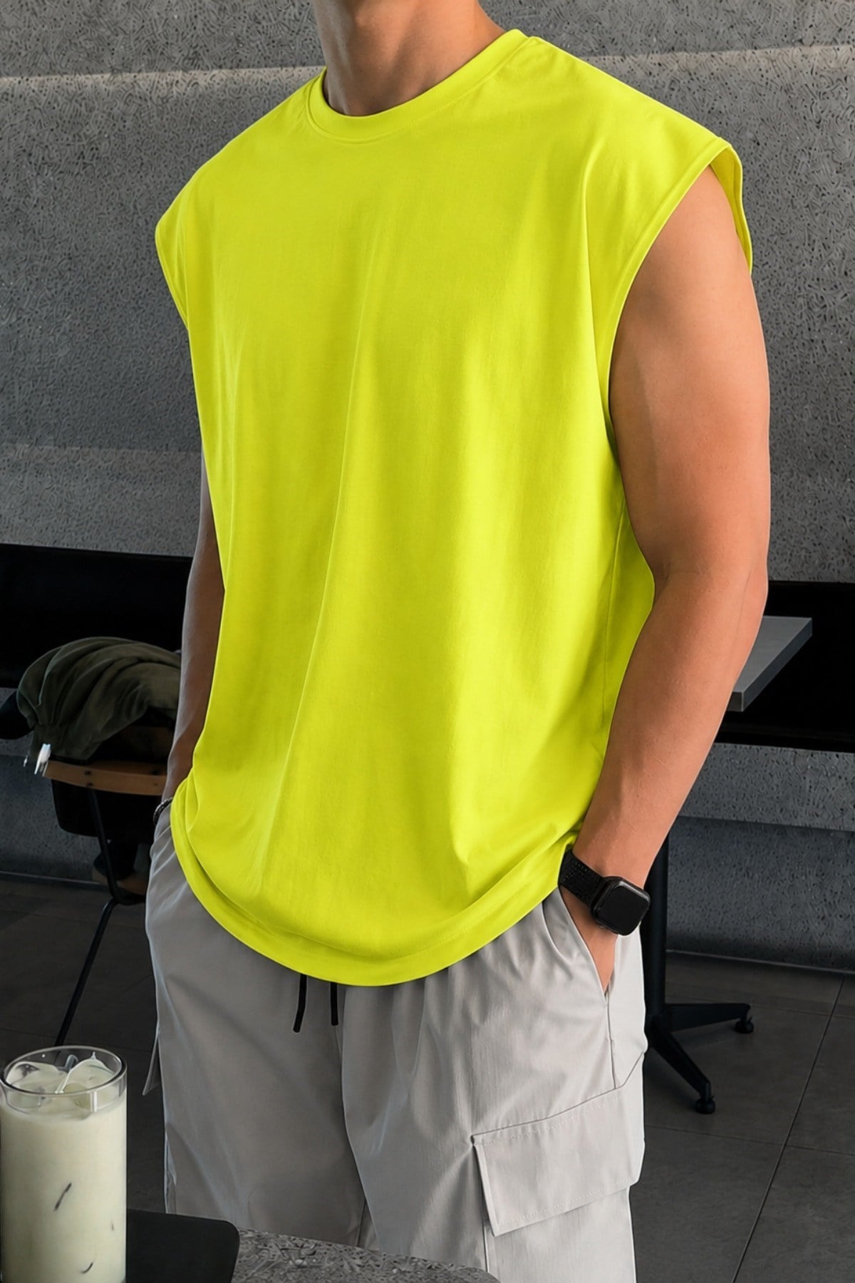 Tarz CoolT-shirtTZC-KLS-001-Siyah-XLErkek Oversize Kolsuz Tişört %100 Pamuk Süprem Basic Bisiklet Yaka