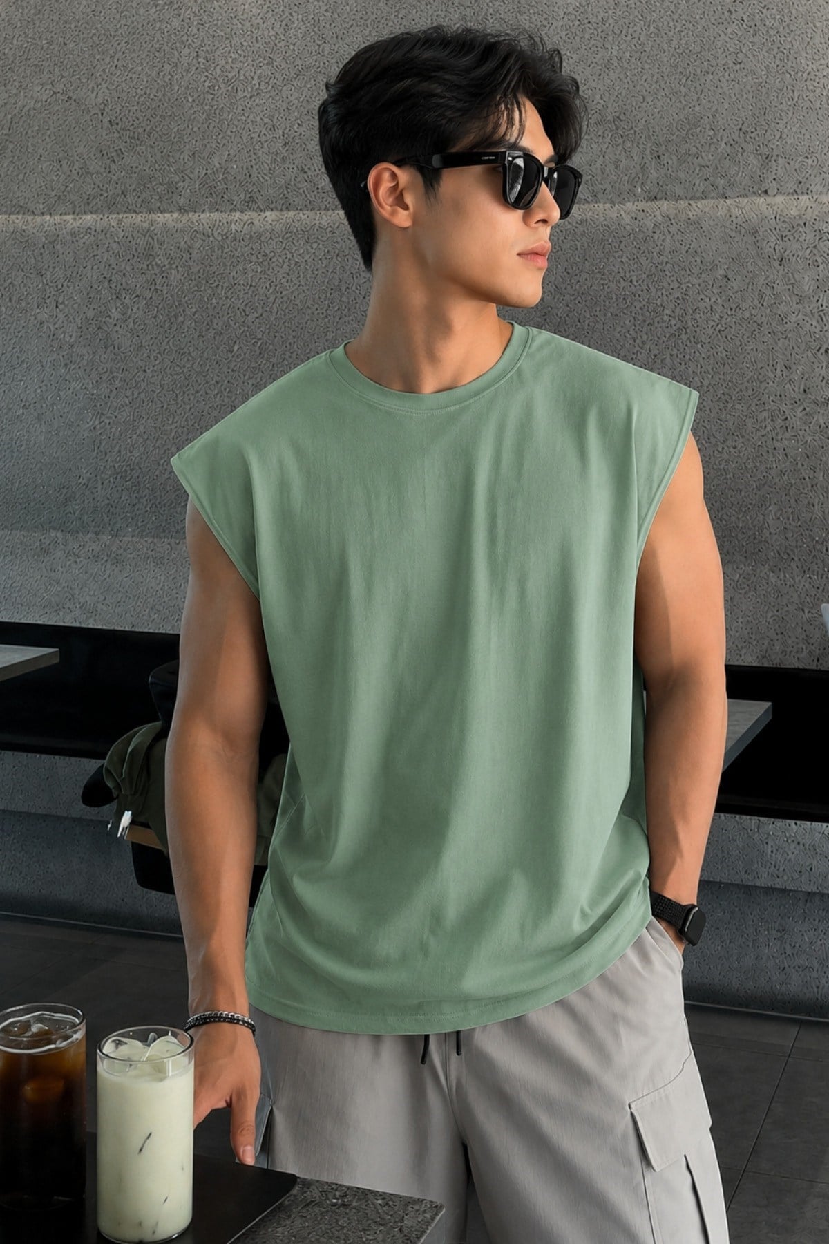 Tarz CoolT-shirtTZC-KLS-001-Siyah-XLErkek Oversize Kolsuz Tişört %100 Pamuk Süprem Basic Bisiklet Yaka