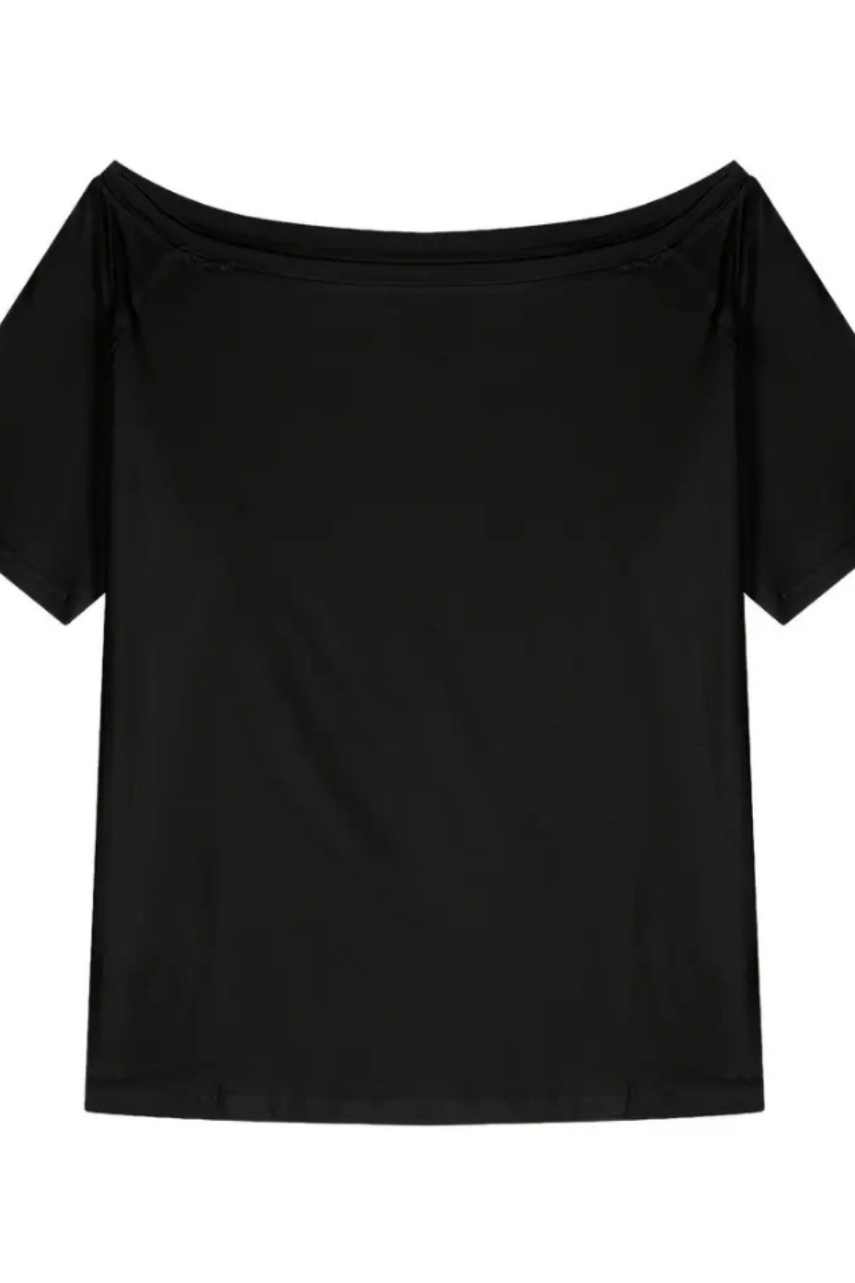 Tarz CoolT-shirtYKDNTST025R734Kadın Düşük Omuz Kayık Yaka Oversize T-Shirt