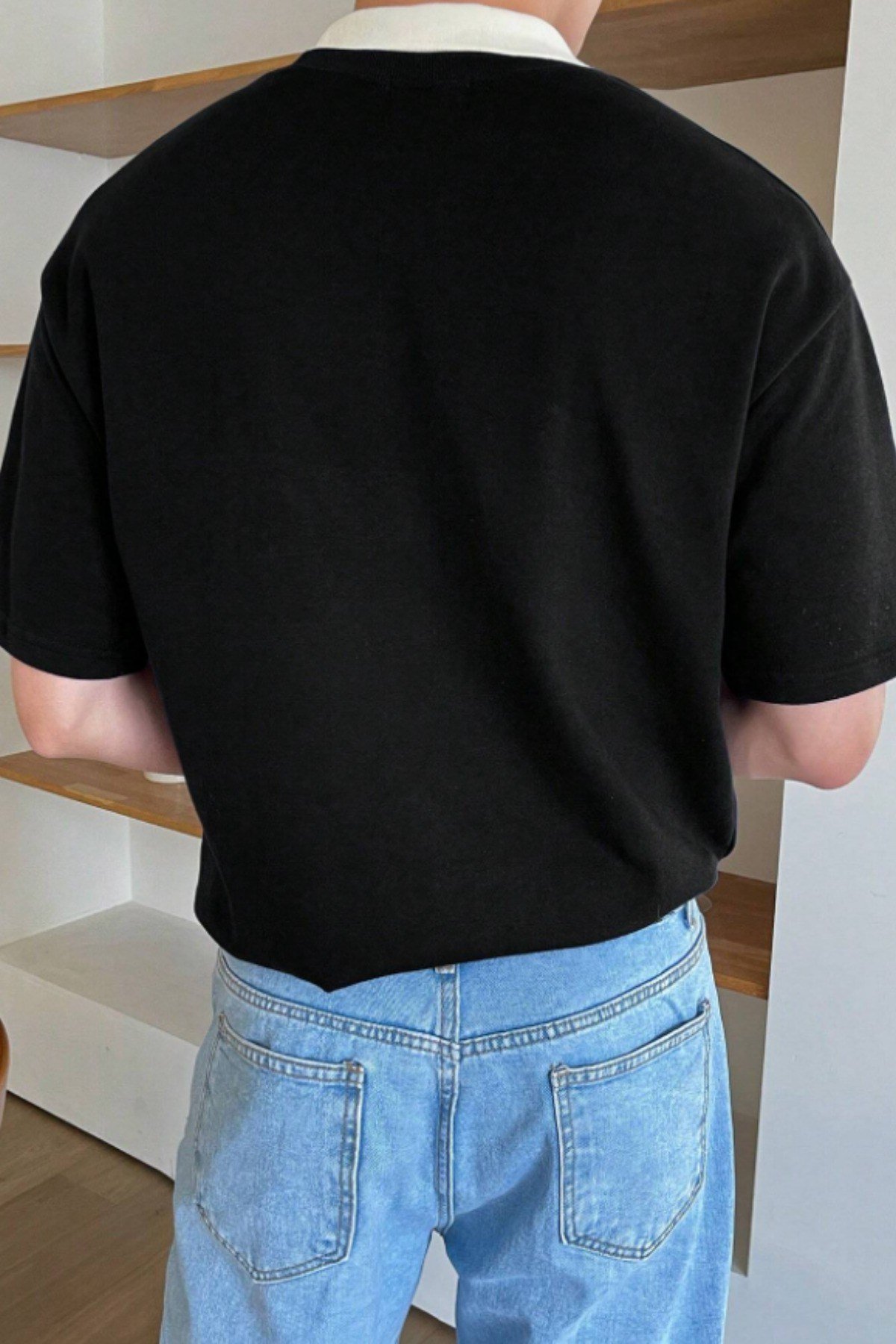 Tarz CoolT-shirtYKTST026-BY-LErkek Kolej Yaka Tişört Kontrast Detaylı Casual Regular Polo Yaka T-shirt