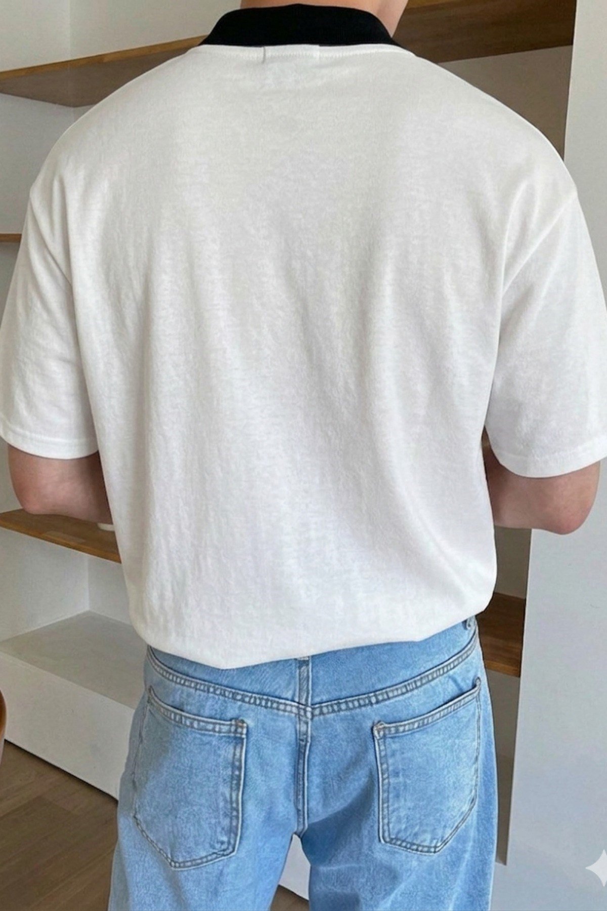 Tarz CoolT-shirtYKTST026-BY-LErkek Kolej Yaka Tişört Kontrast Detaylı Casual Regular Polo Yaka T-shirt
