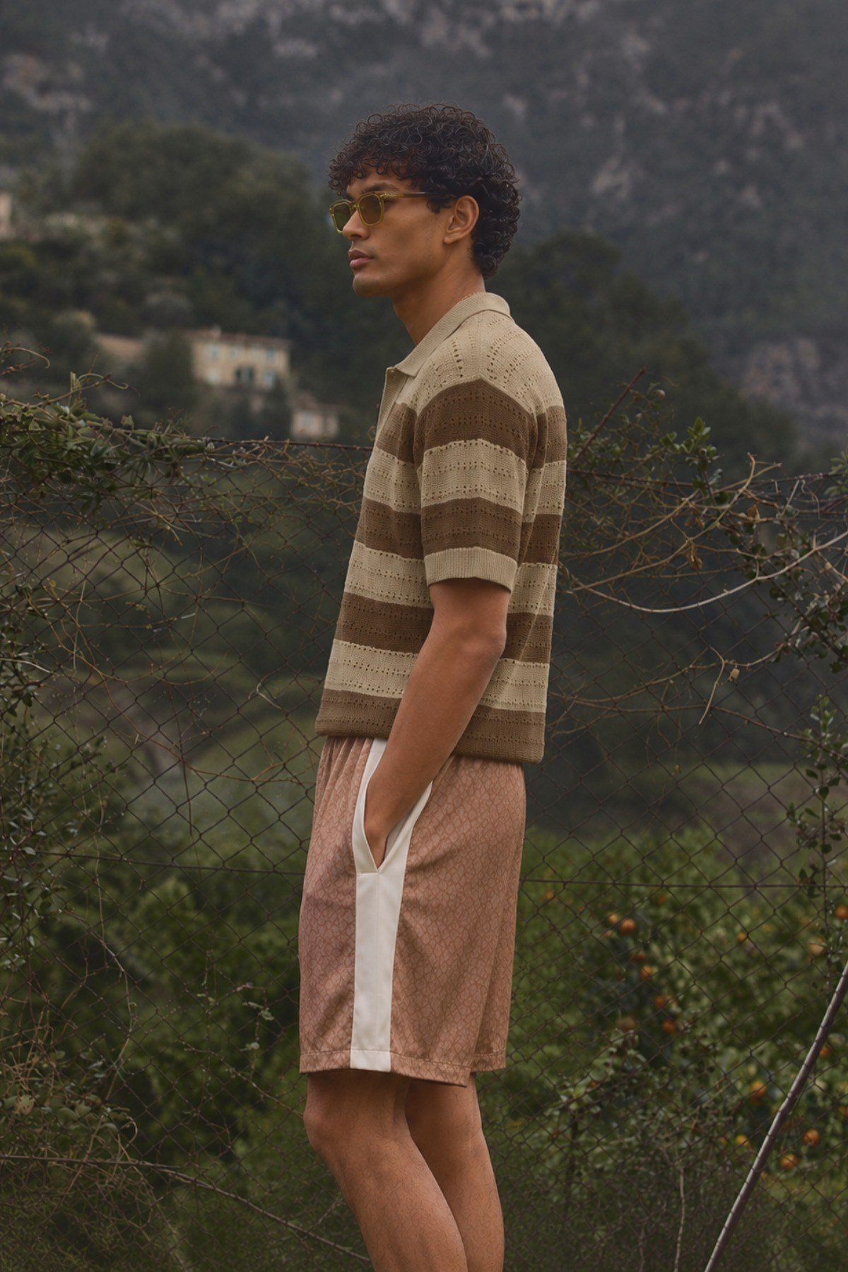 Tarz CoolT-shirtZ-2026-Kahverengi-SErkek Oversize Kalın Örgü Polo Yaka Triko Fileli Tişört Çizgili Vintage Yazlık Rahat Fit