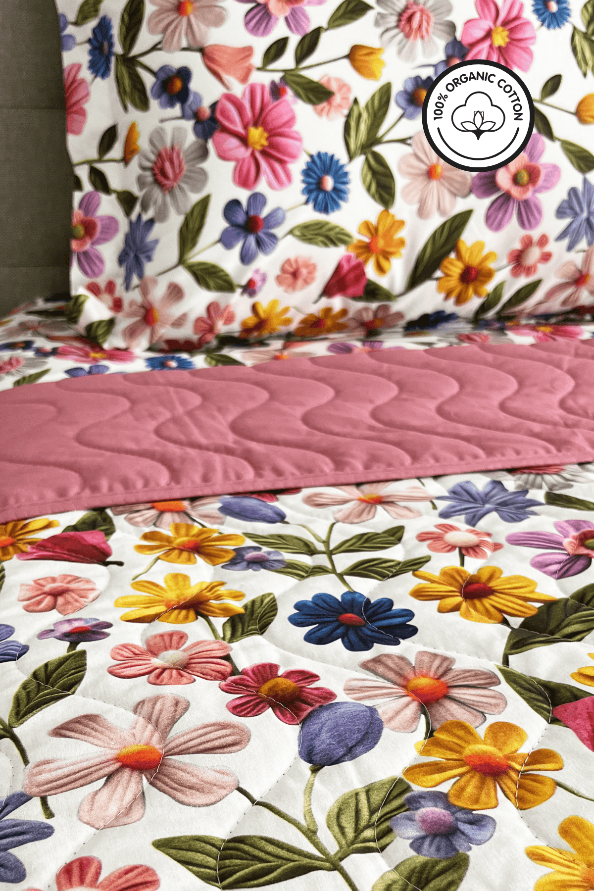 %100 Pamuk Kapitone Dijital Baskılı Yatak Örtüsü – Botanic Bloom Tek Kişilik 160x230 cm - Laviens Home