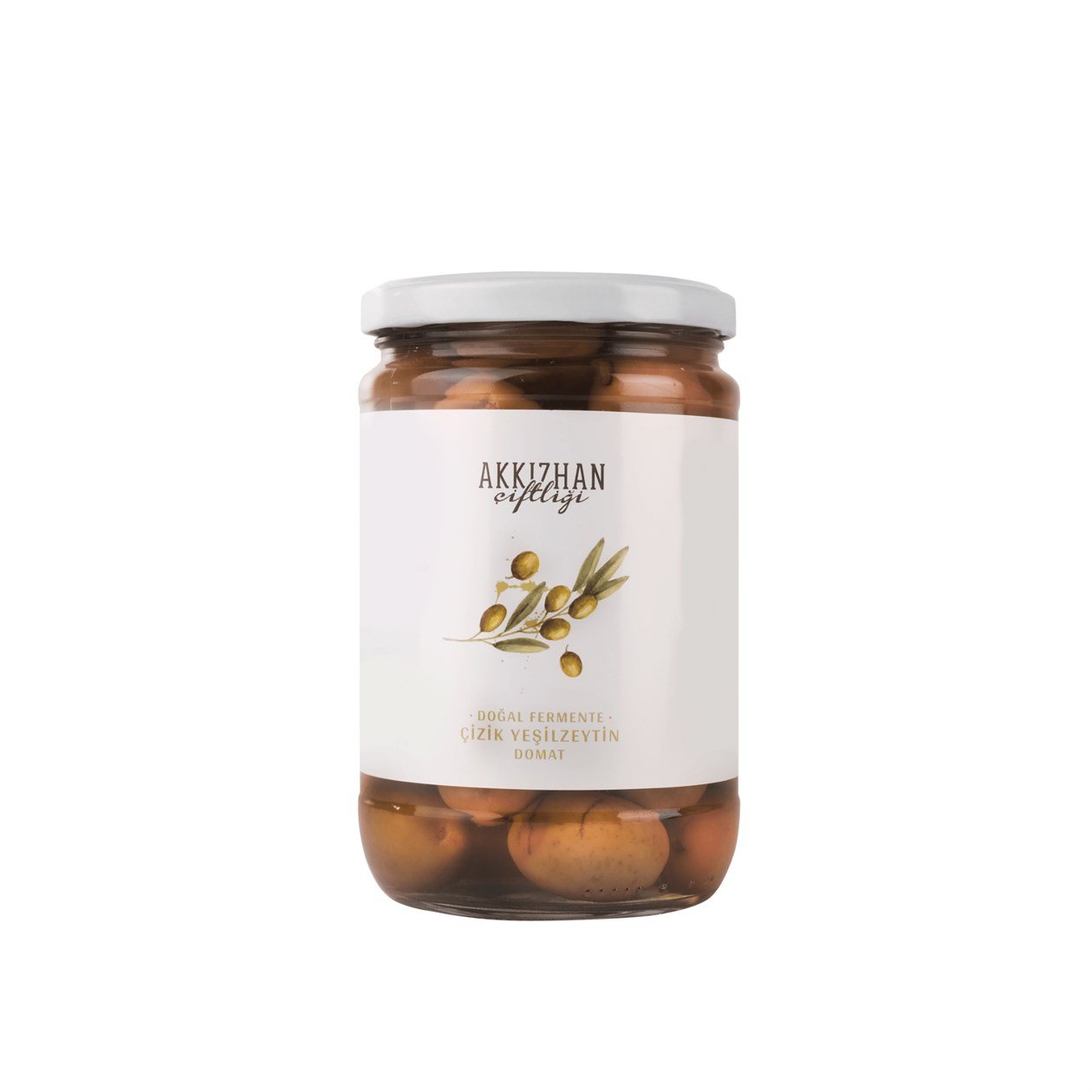 Akkızhan Çiftliği Domat Yeşil Çizik Zeytin 500 gr görseli.