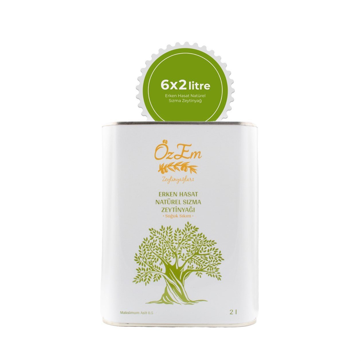 Özem Erken Hasat Natürel Sızma Zeytinyağı 6*2 Litre görseli.