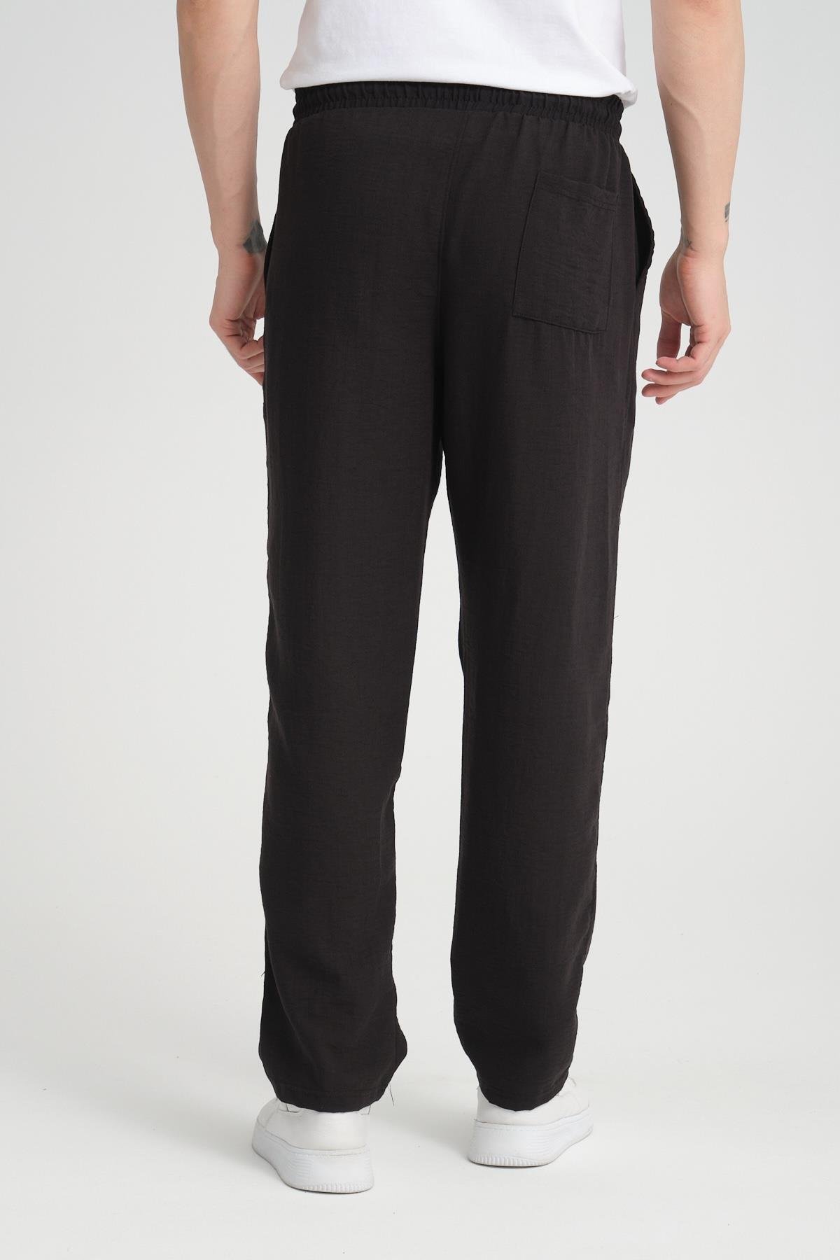 Aerobin Keten Baggy Kalıp Pantolon - Siyah