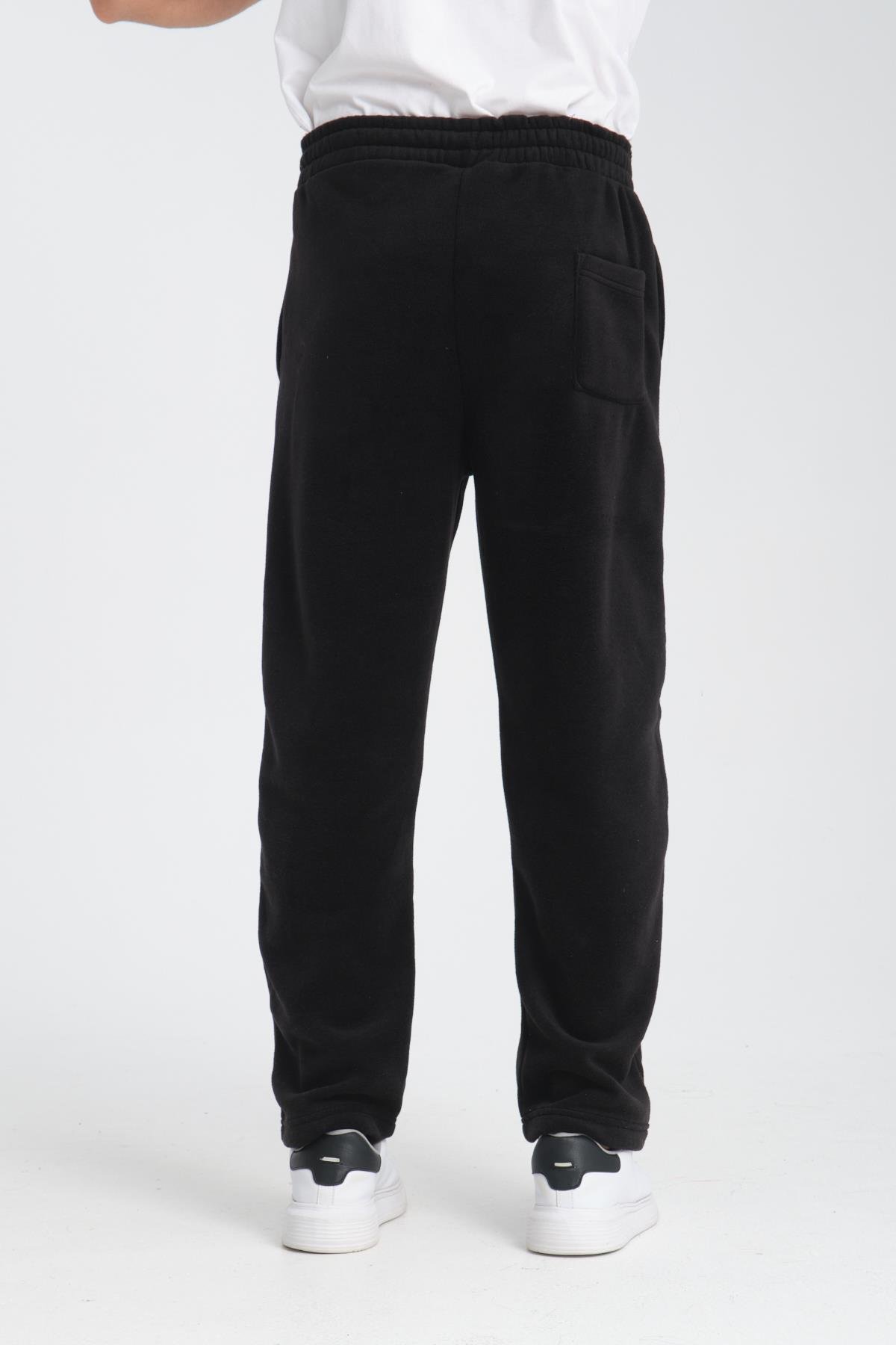 Baggy Kalıp Polar Kumaş Jogger Pantolon - Siyah