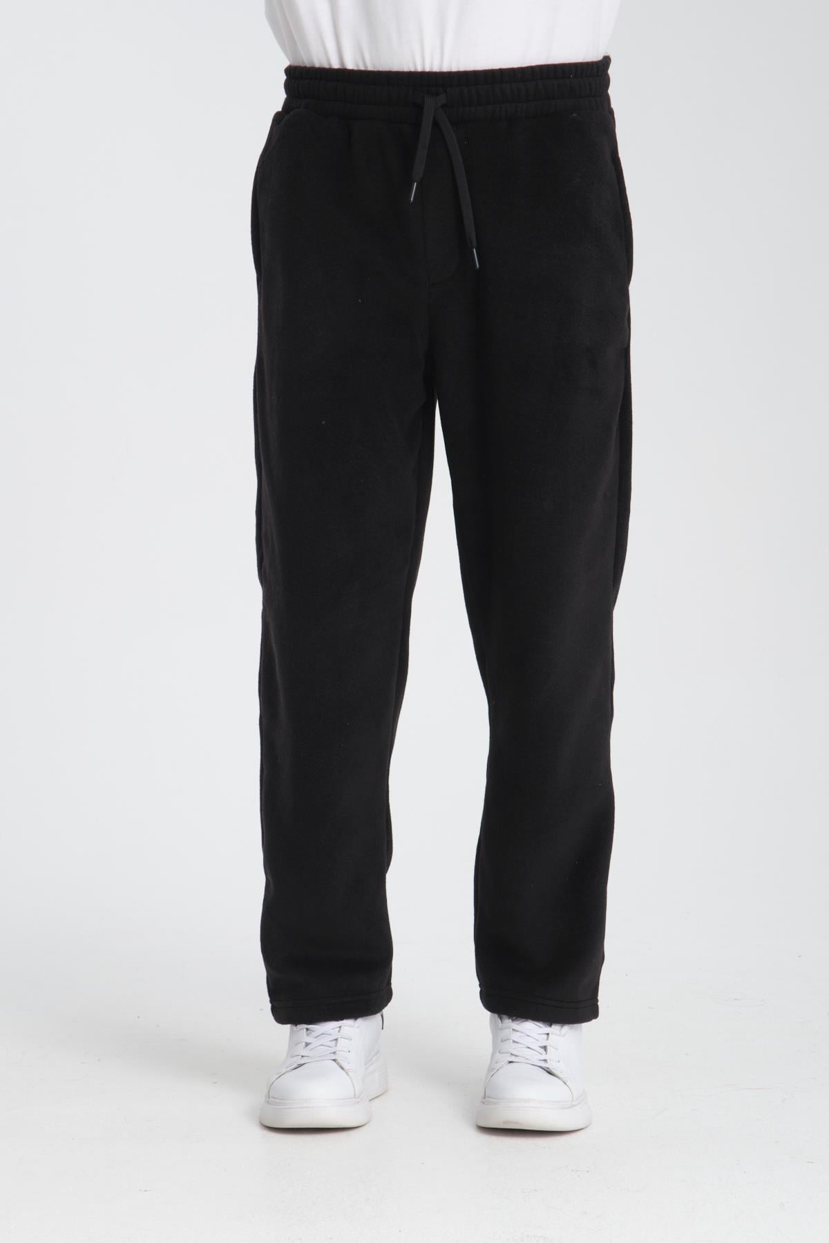 Baggy Kalıp Polar Kumaş Jogger Pantolon - Siyah