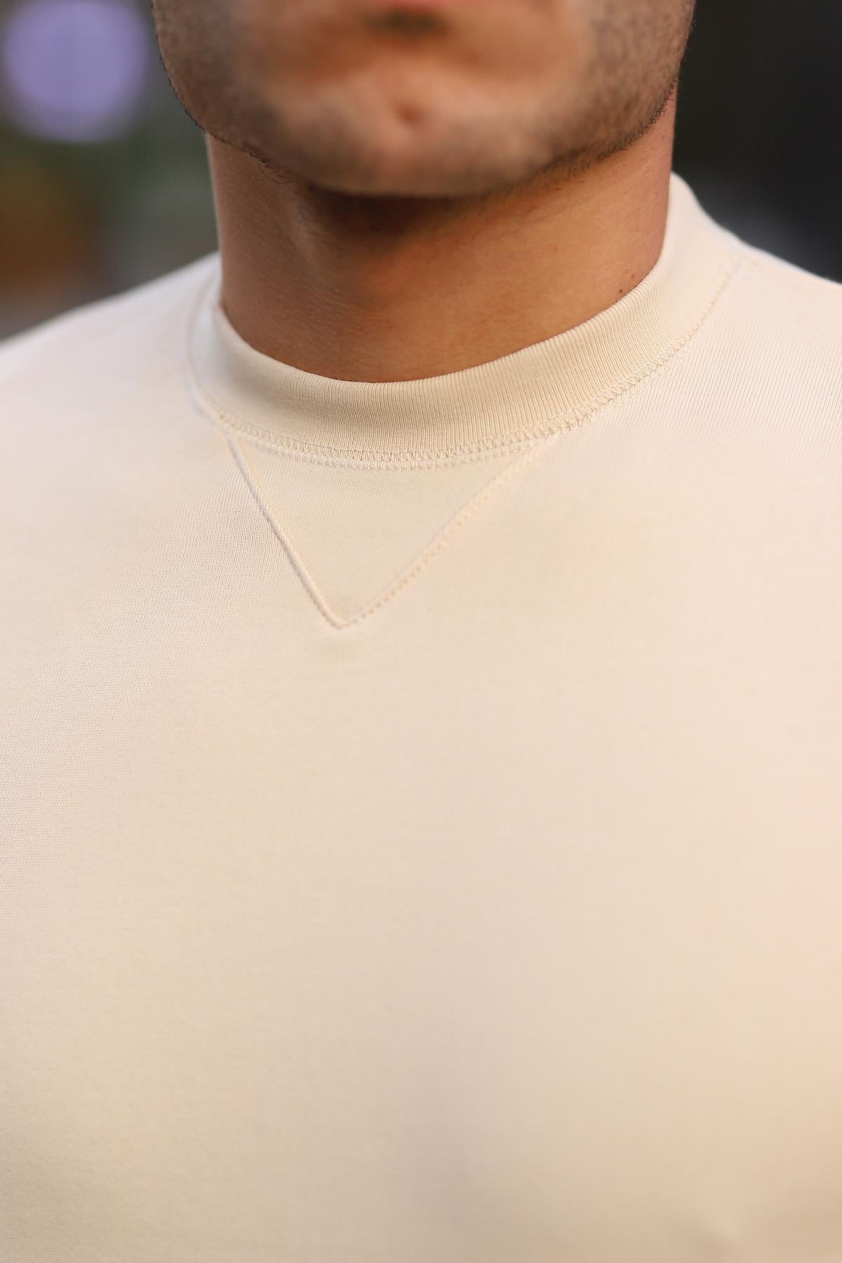 Bisiklet Yaka Basic Sweatshirt - Bej