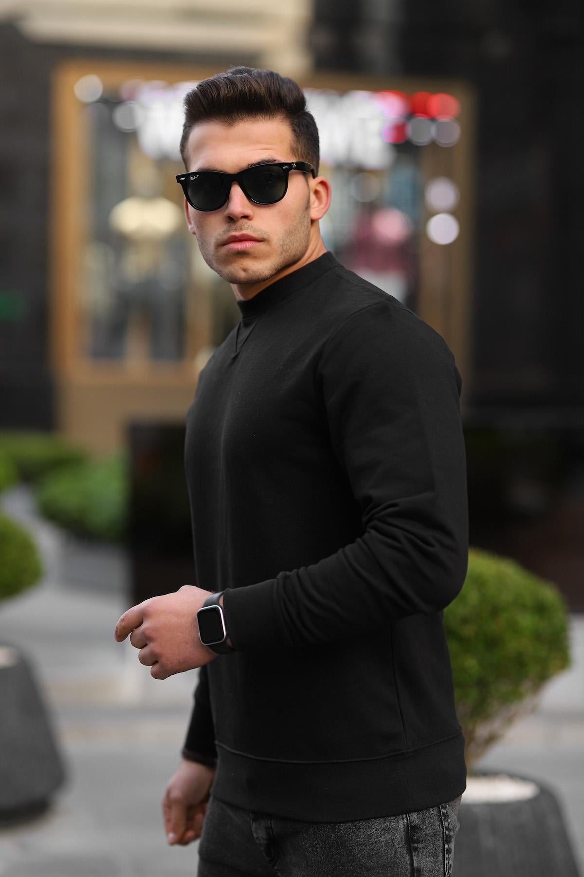 Bisiklet Yaka Basic Sweatshirt - Siyah