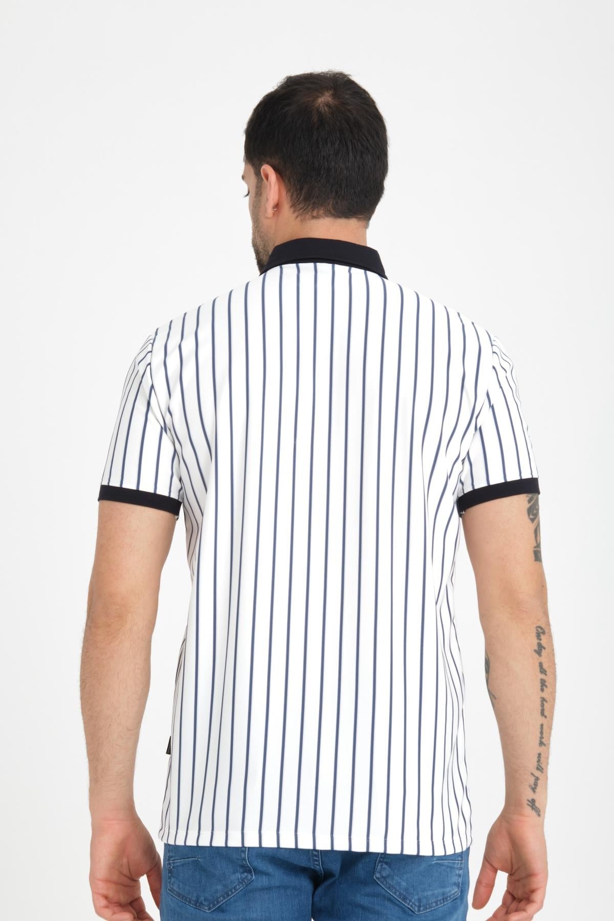 Premium Dik Çizgili Polo Yaka T-Shirt - Lacivert