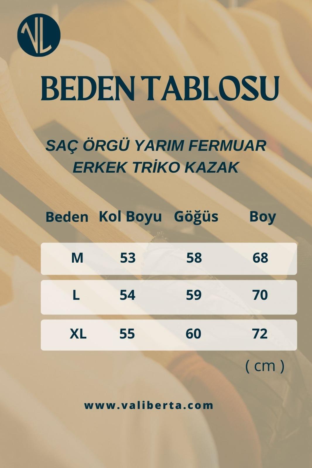 Saç Örgülü Yarım Fermuar Erkek Triko Kazak - Ekru