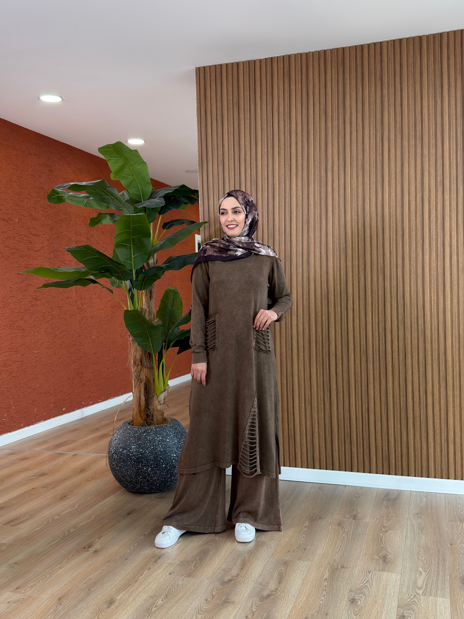 Aden % 100 Pamuk Tunik-Kahverengi