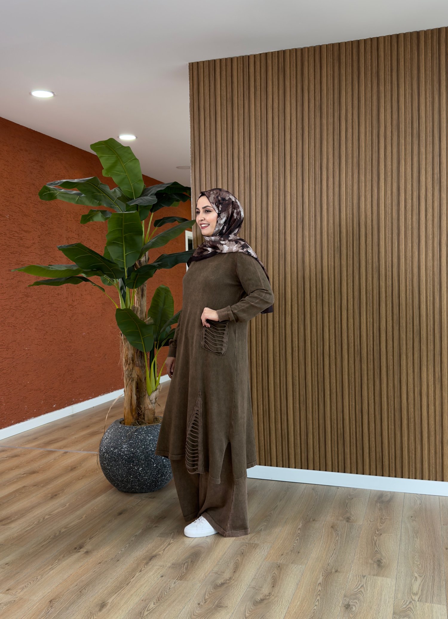 Aden % 100 Pamuk Tunik-Kahverengi