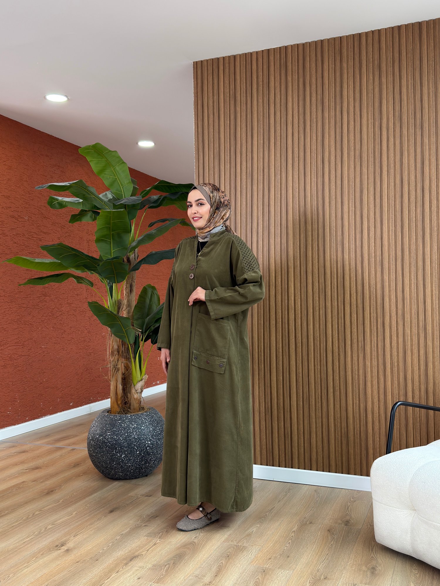 Alina Omuz Detaylı Kadife Elbise-Yağ Yeşili
