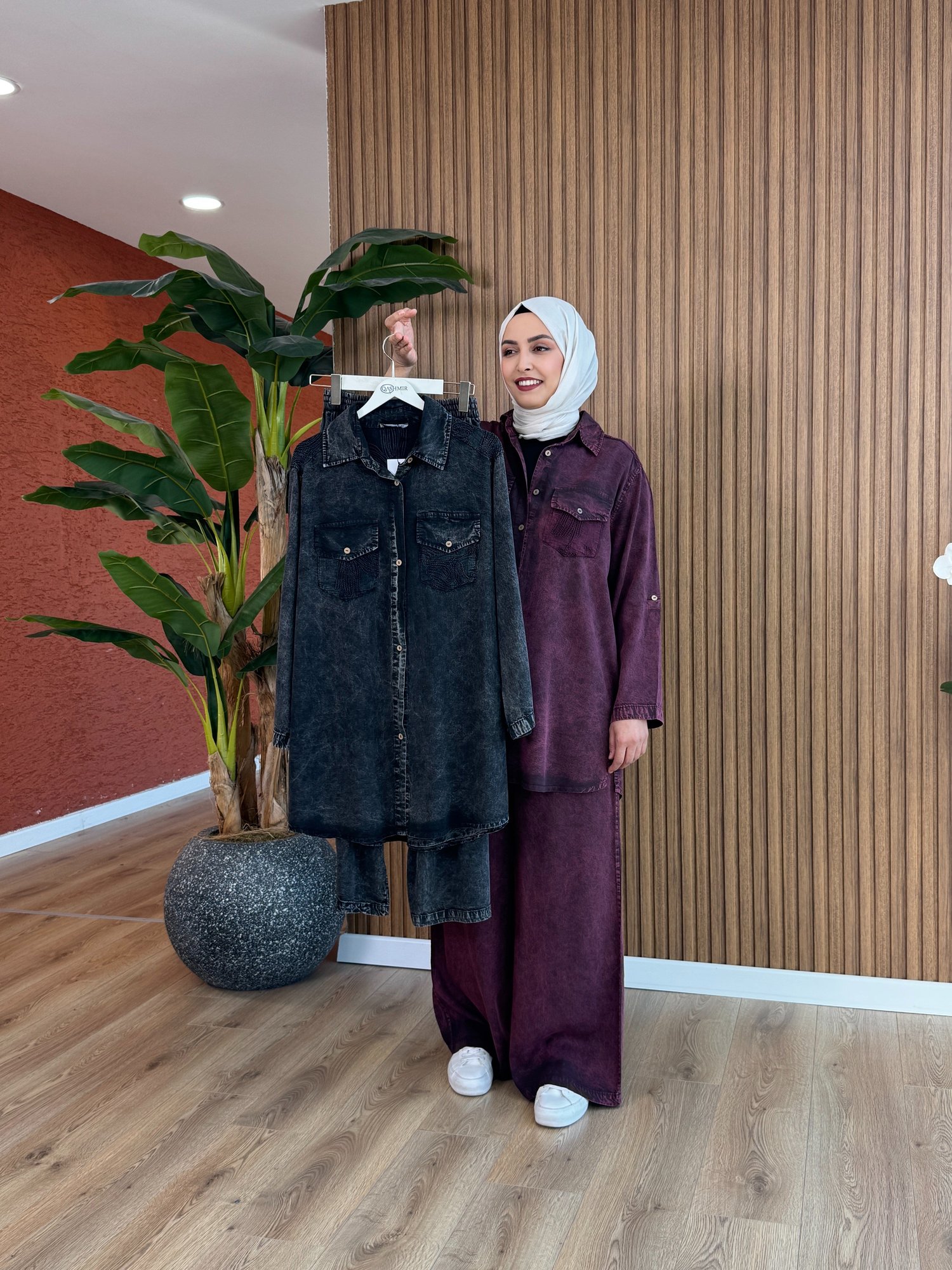 Buse Tensel Ara Boy Pamuk Takım - Siyah