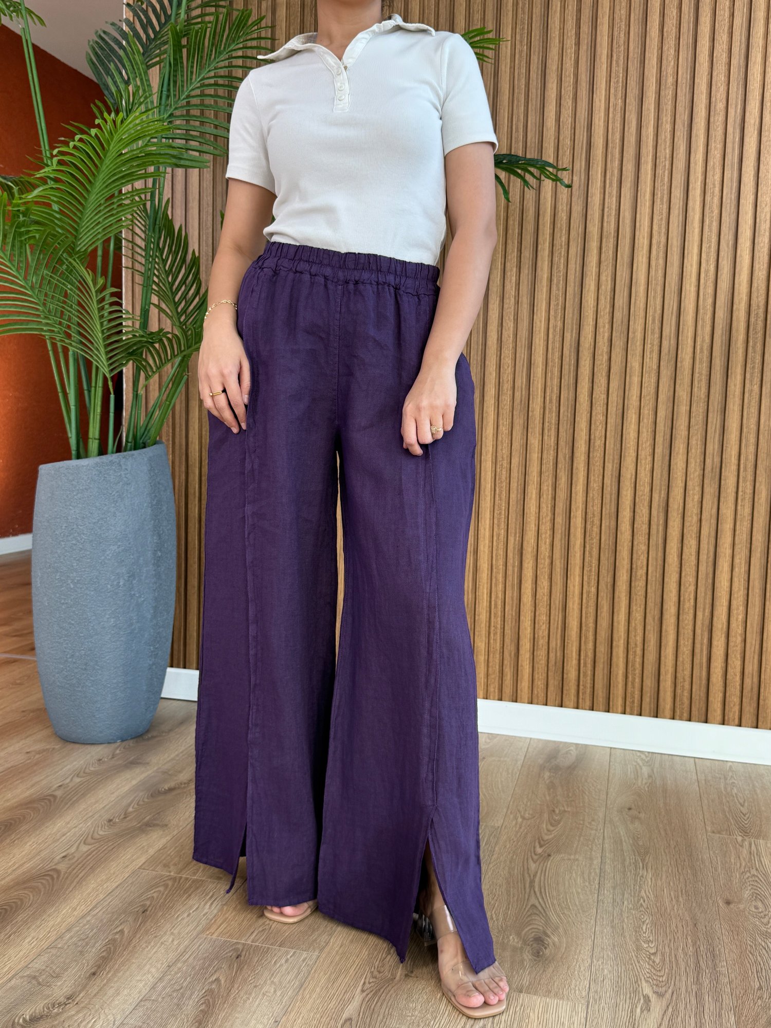 Cansu İthal Keten Pantolon - Mor