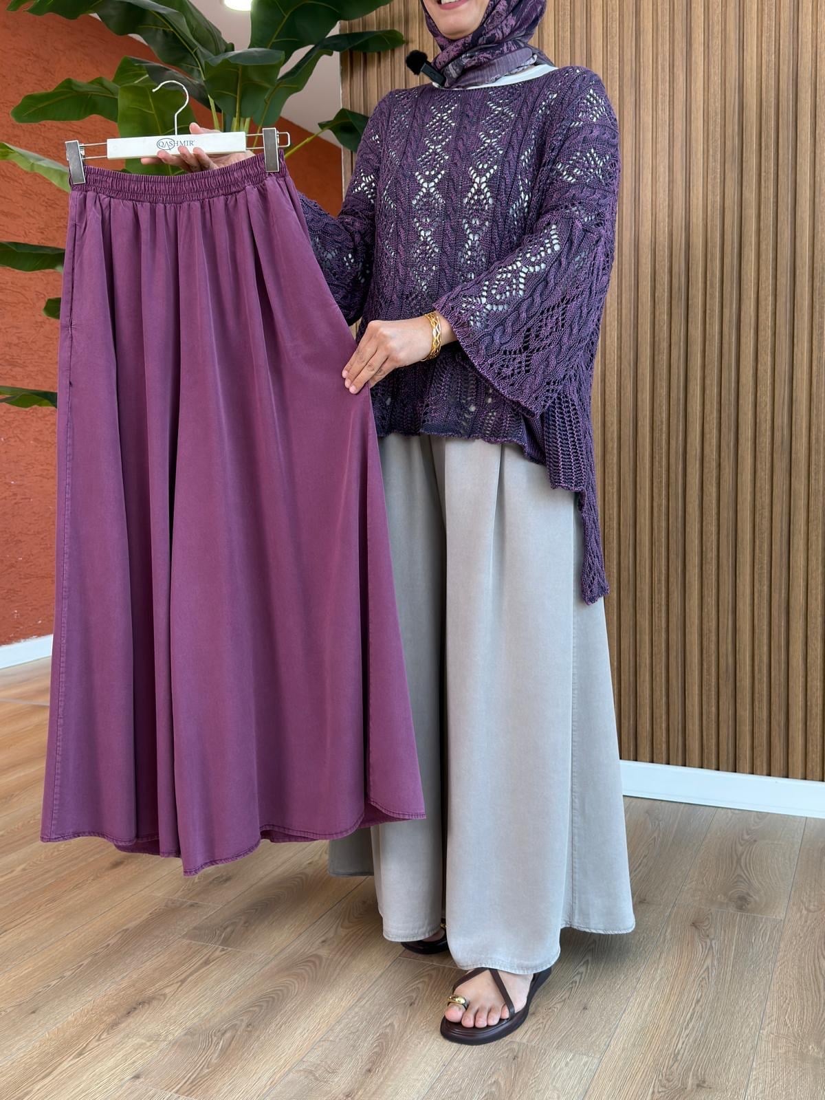 Dilek Tencel Etek Pantolon- Mürdüm
