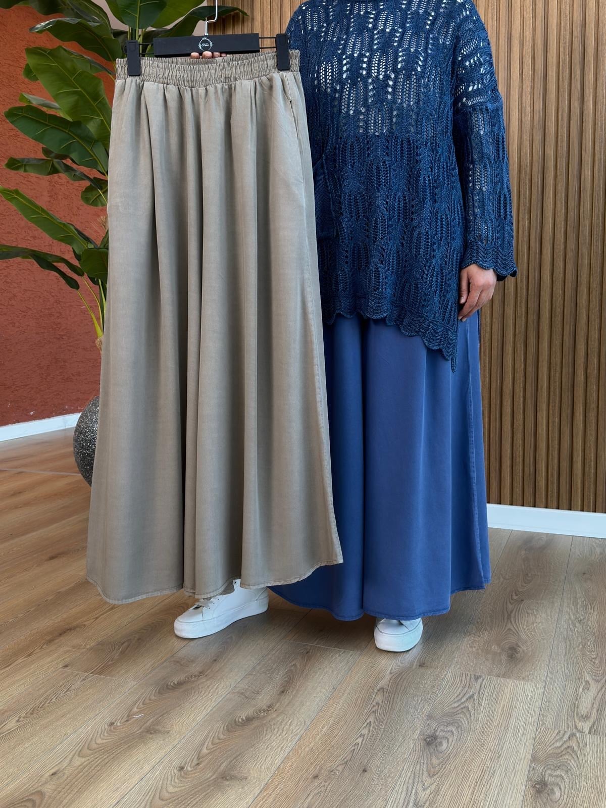 Dilek Tencel Etek Pantolon-Naturel
