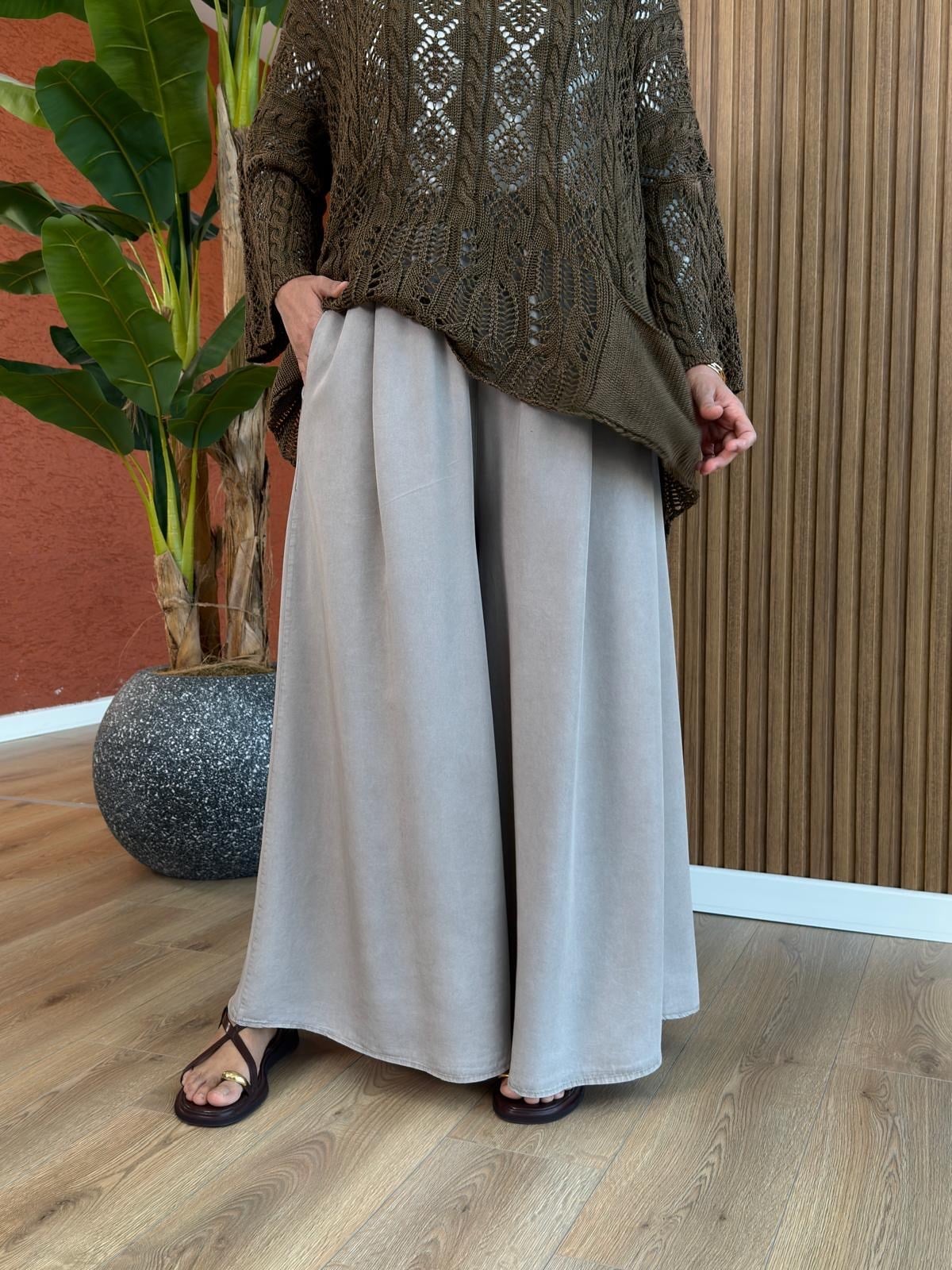 Dilek Tencel Etek Pantolon- Vizon