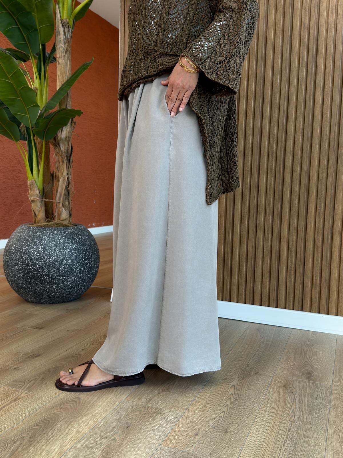 Dilek Tencel Etek Pantolon- Vizon