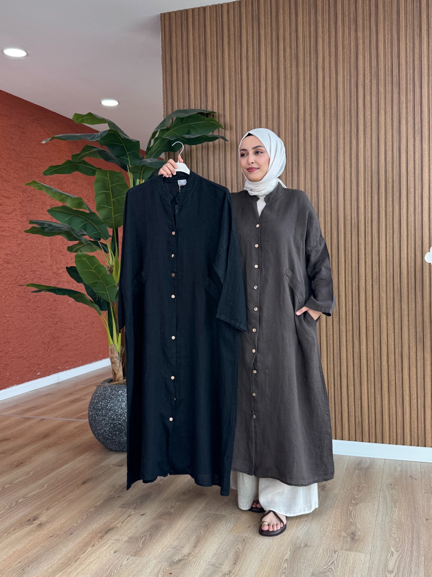 Kadın % 100 Ham Keten Lina Kap-Siyah