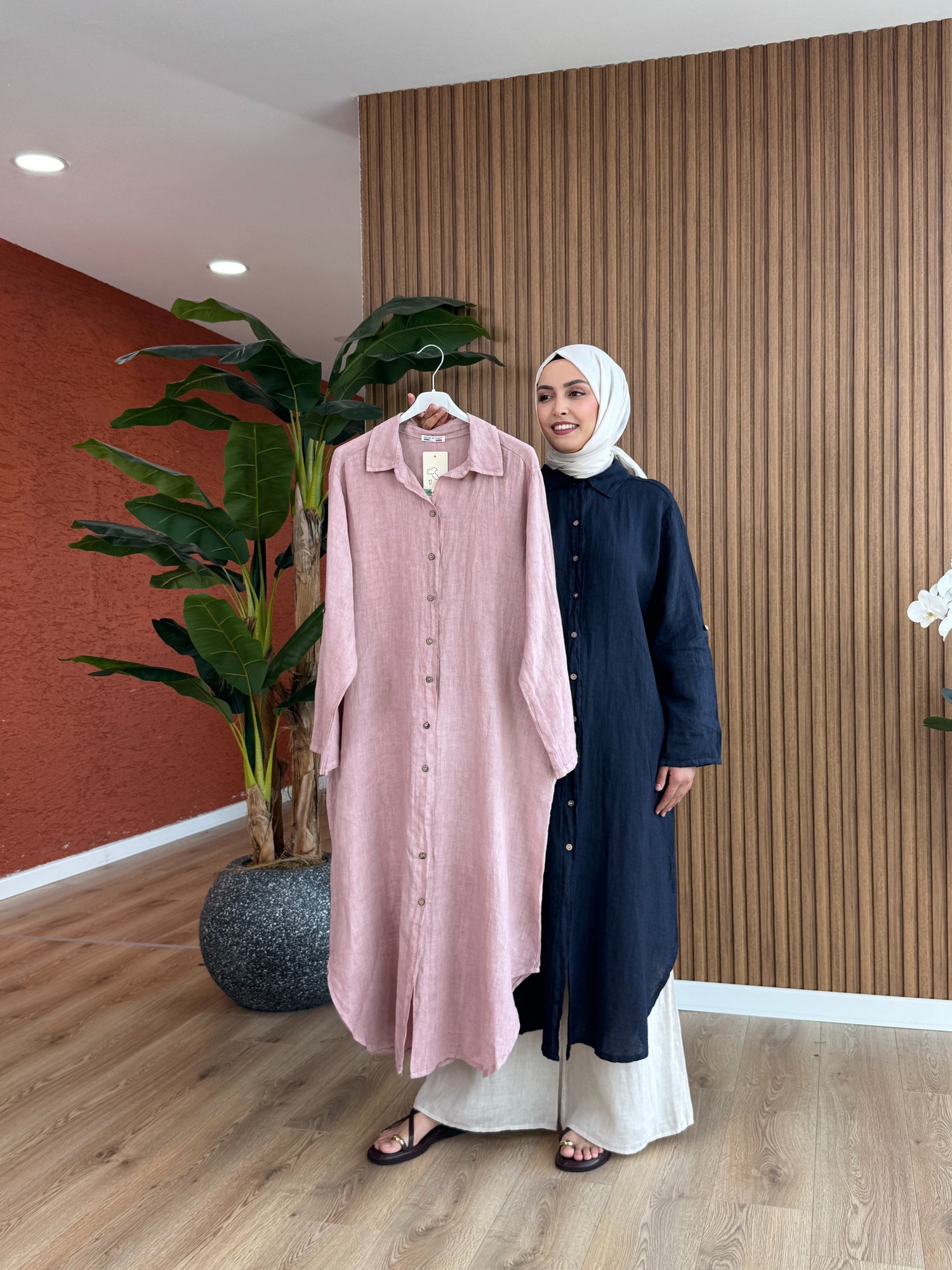 Kadın % 100 Ham Keten Sevgi Tunik-Pudra