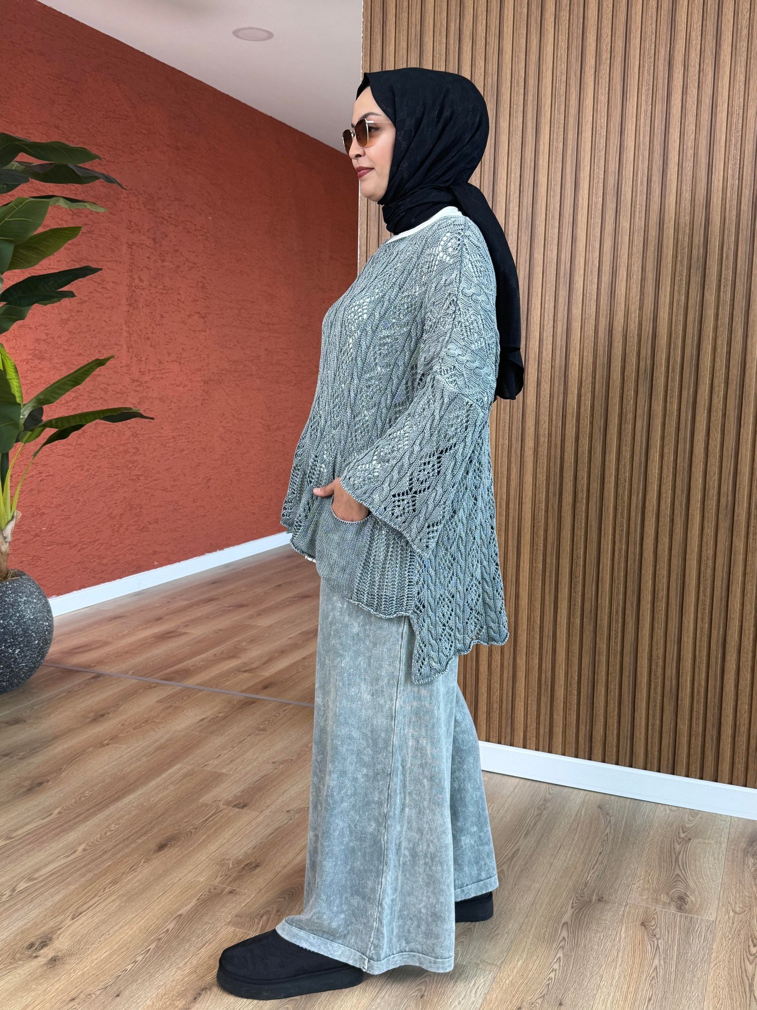 Kadın % 100 Pamuk Acurlu Bluz-Gri