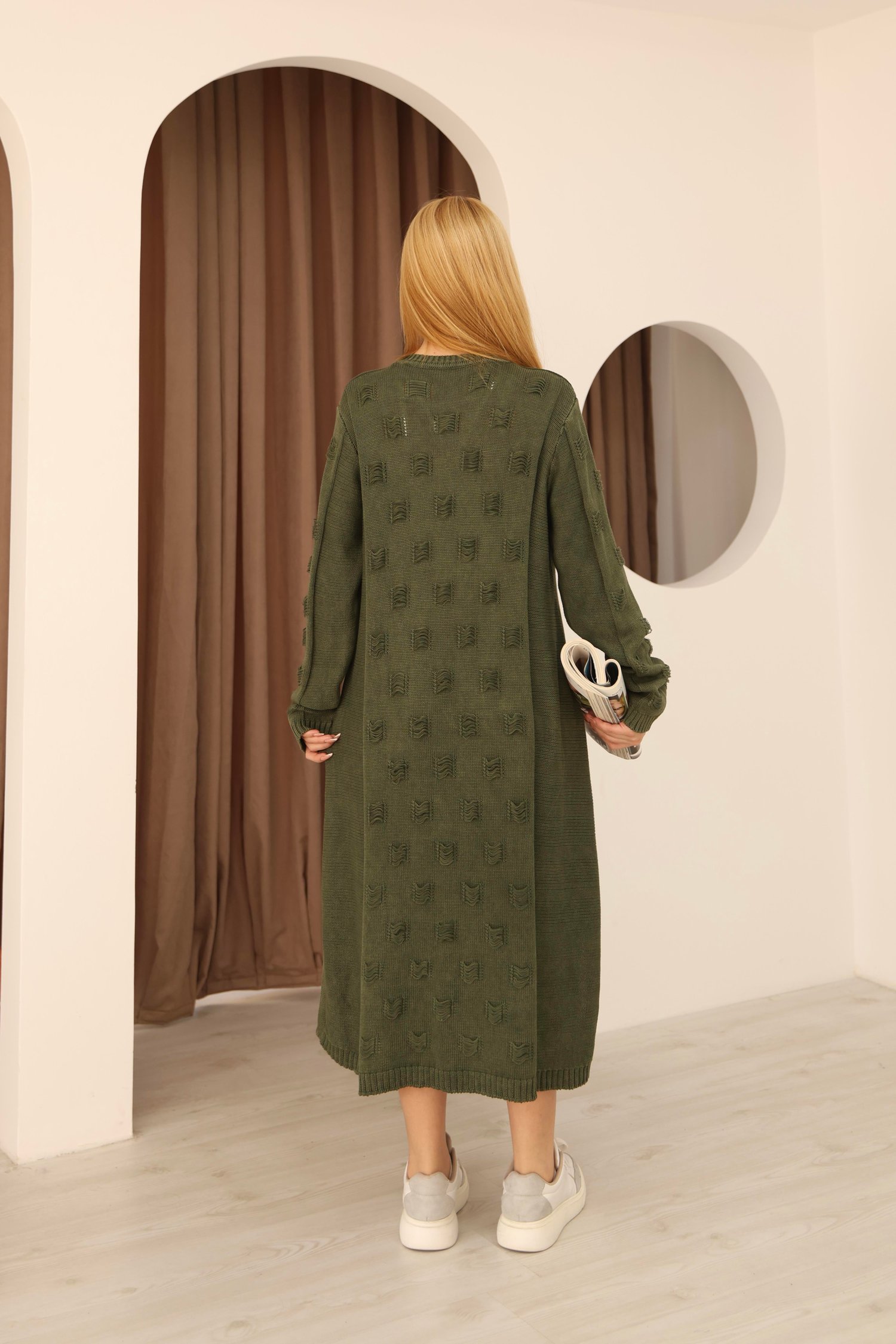Kadın % 100 Pamuk Dokulu Tunik Elbise -Yeşil