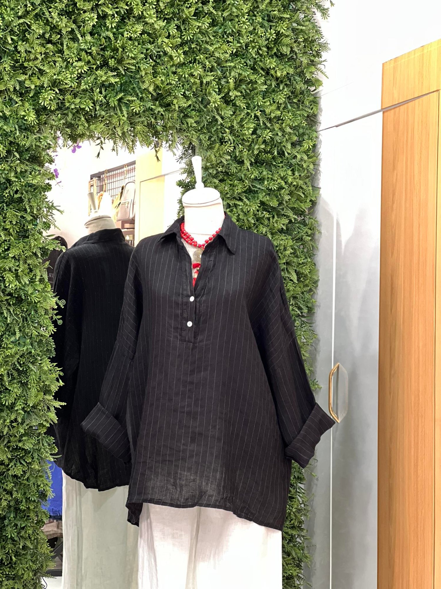 Kadın Çizgili Oversize Tunik Gömlek - Siyah 