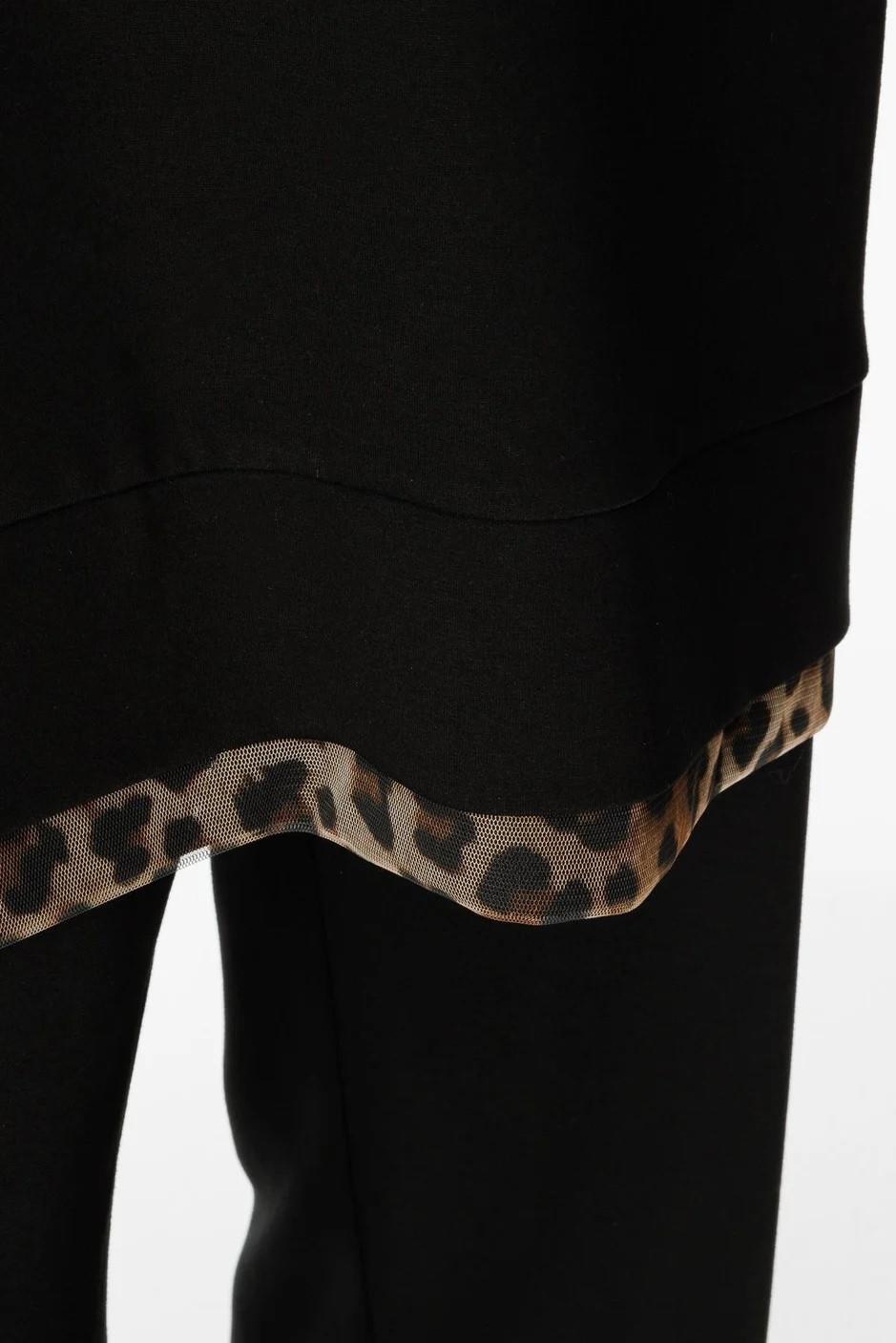 Leo Garni Detaylı Örme Pantalon Kombinli Takım-Siyah