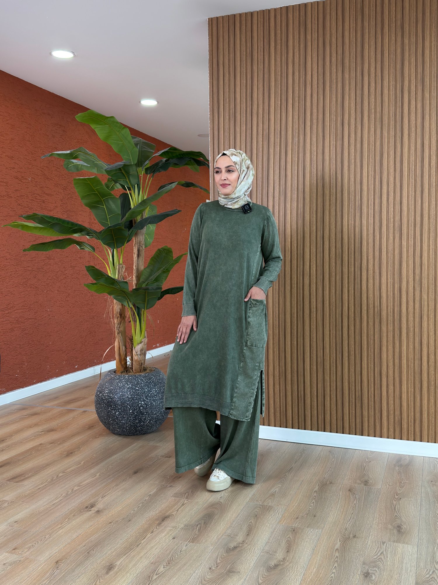 Loren % 100 Pamuk Tencel Detay Tunik-Haki