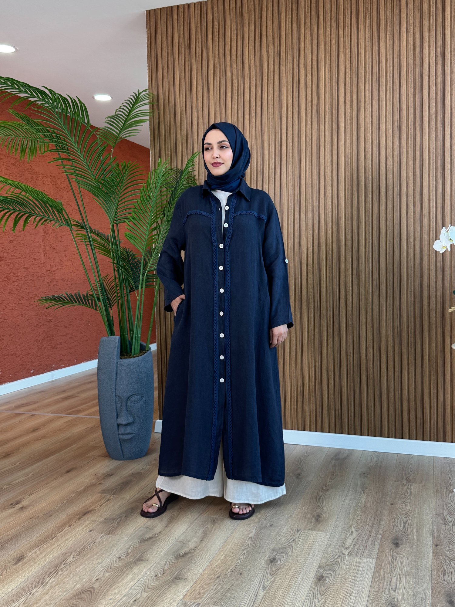 Nare Ham Keten Tunik-Lacivert