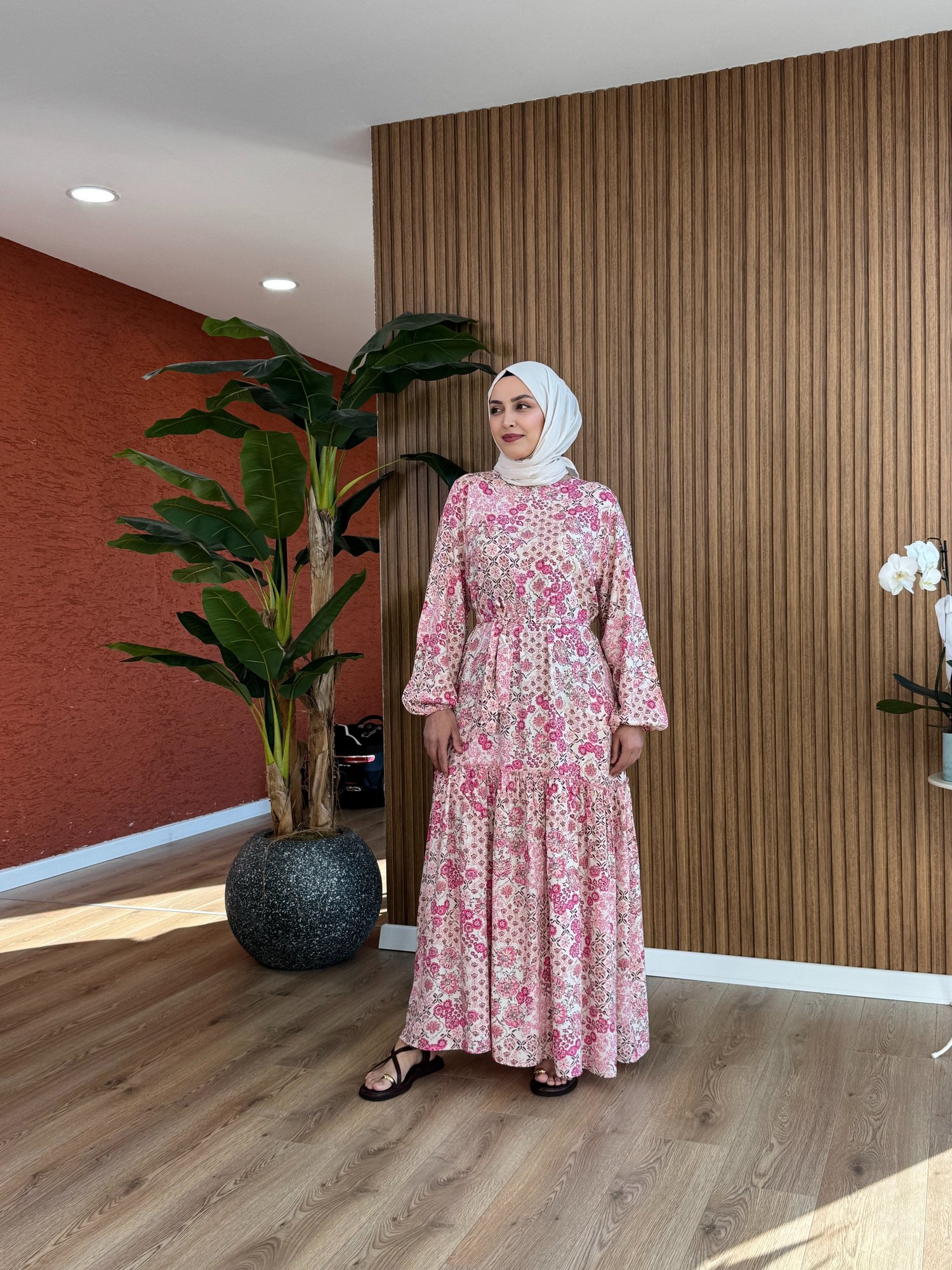 Nesrin Viskon Pamuk Elbise - Pembe